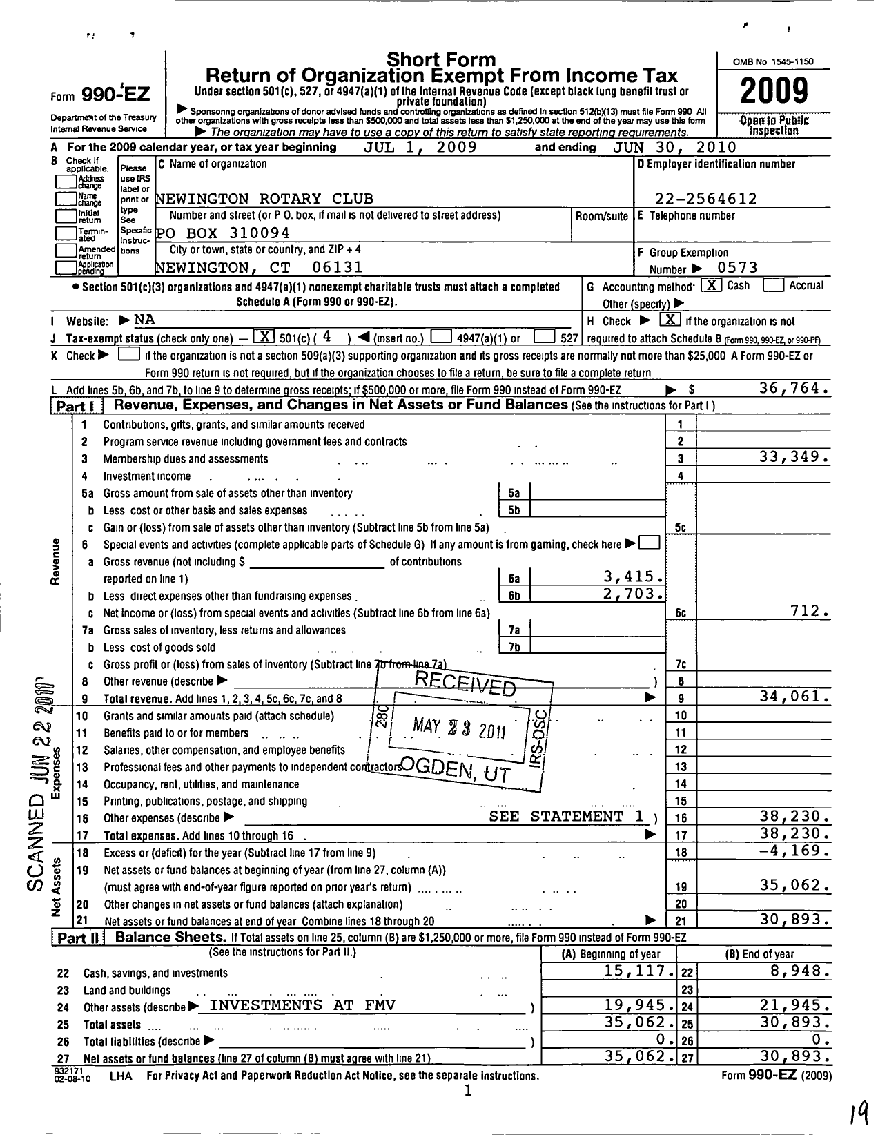 Image of first page of 2009 Form 990EO for Rotary International - Rotary Intl Newington