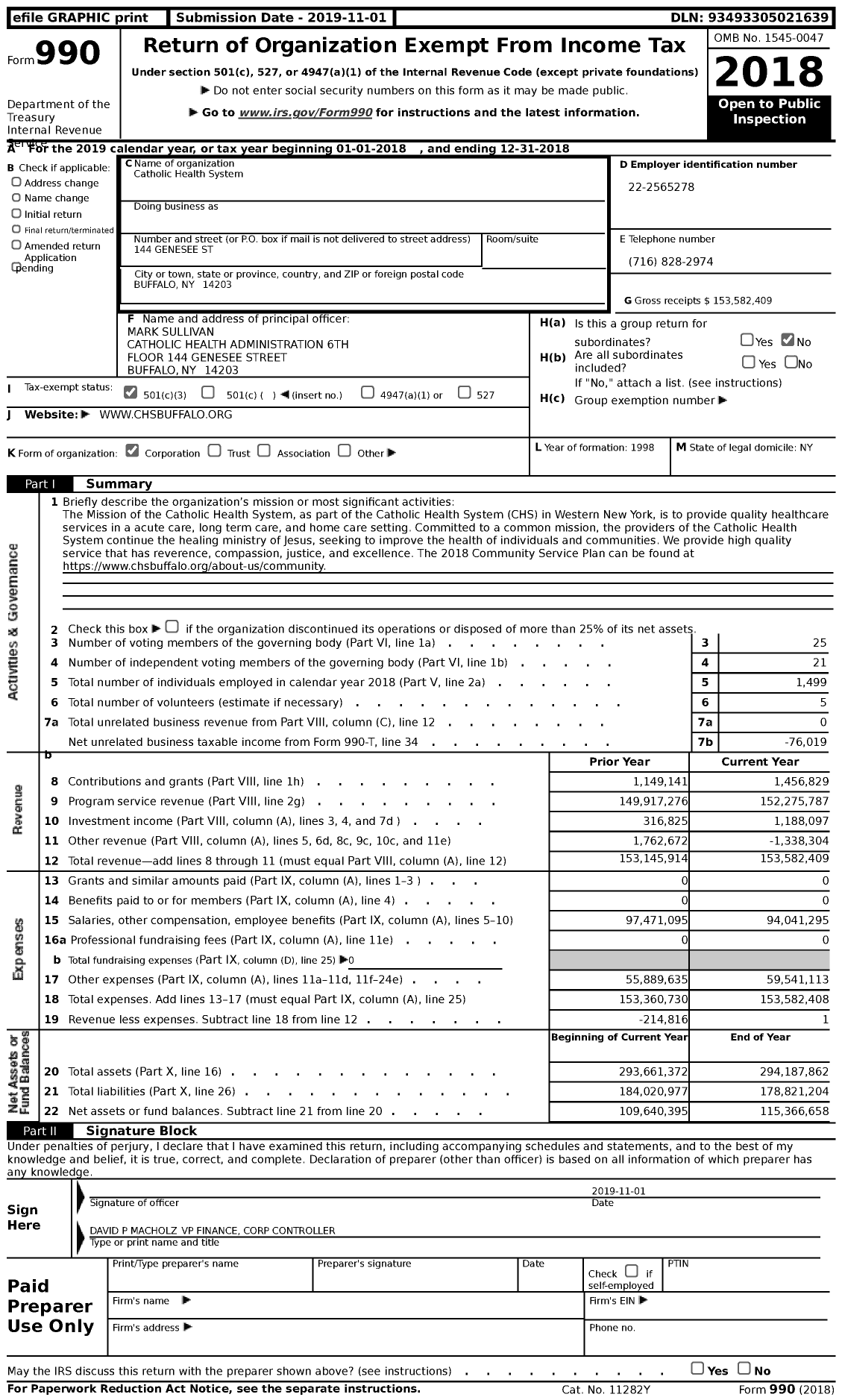 Image of first page of 2018 Form 990 for Catholic Health System