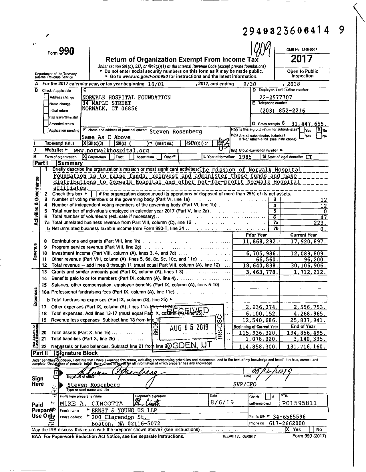 Image of first page of 2017 Form 990 for Norwalk Hospital Foundation