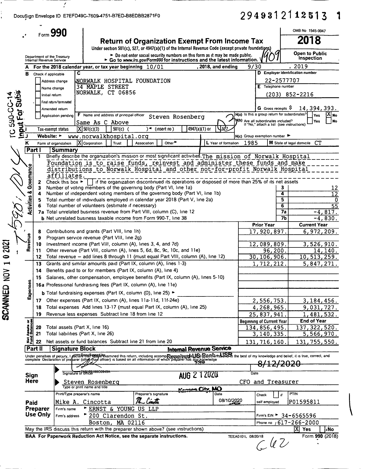 Image of first page of 2018 Form 990 for Norwalk Hospital Foundation