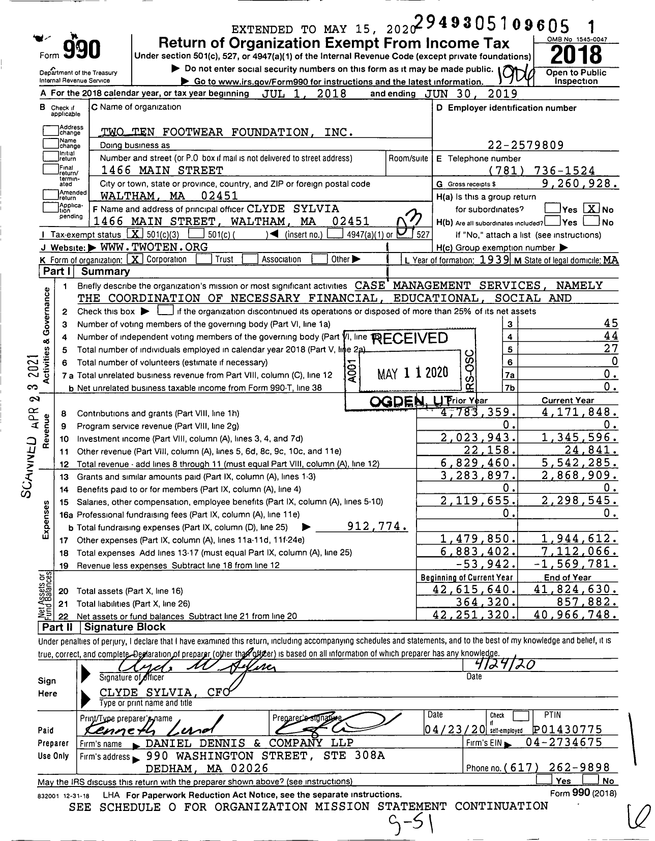 Image of first page of 2018 Form 990 for Two Ten Footwear Foundation