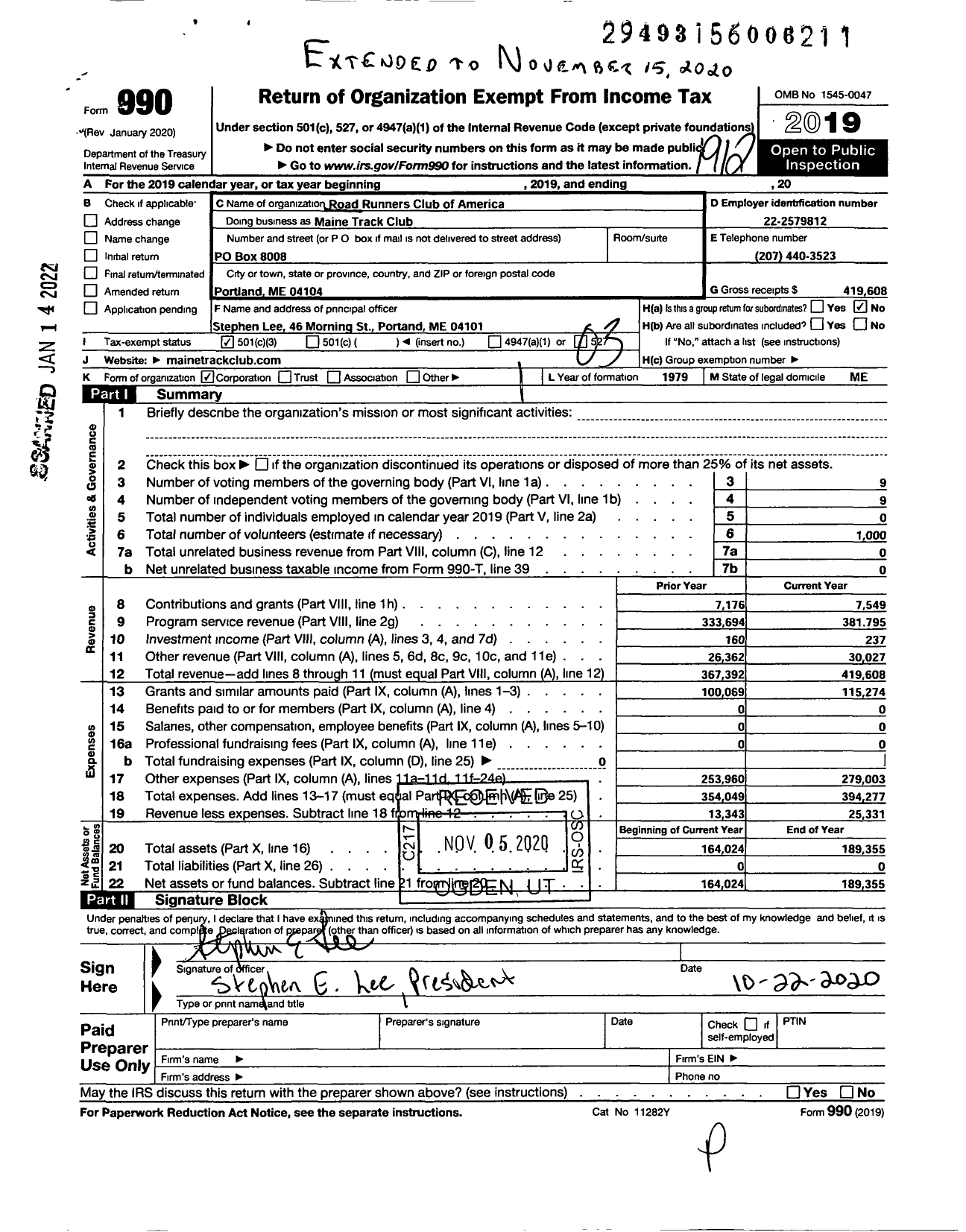 Image of first page of 2019 Form 990 for Road Runners Club of America / Maine Track Club