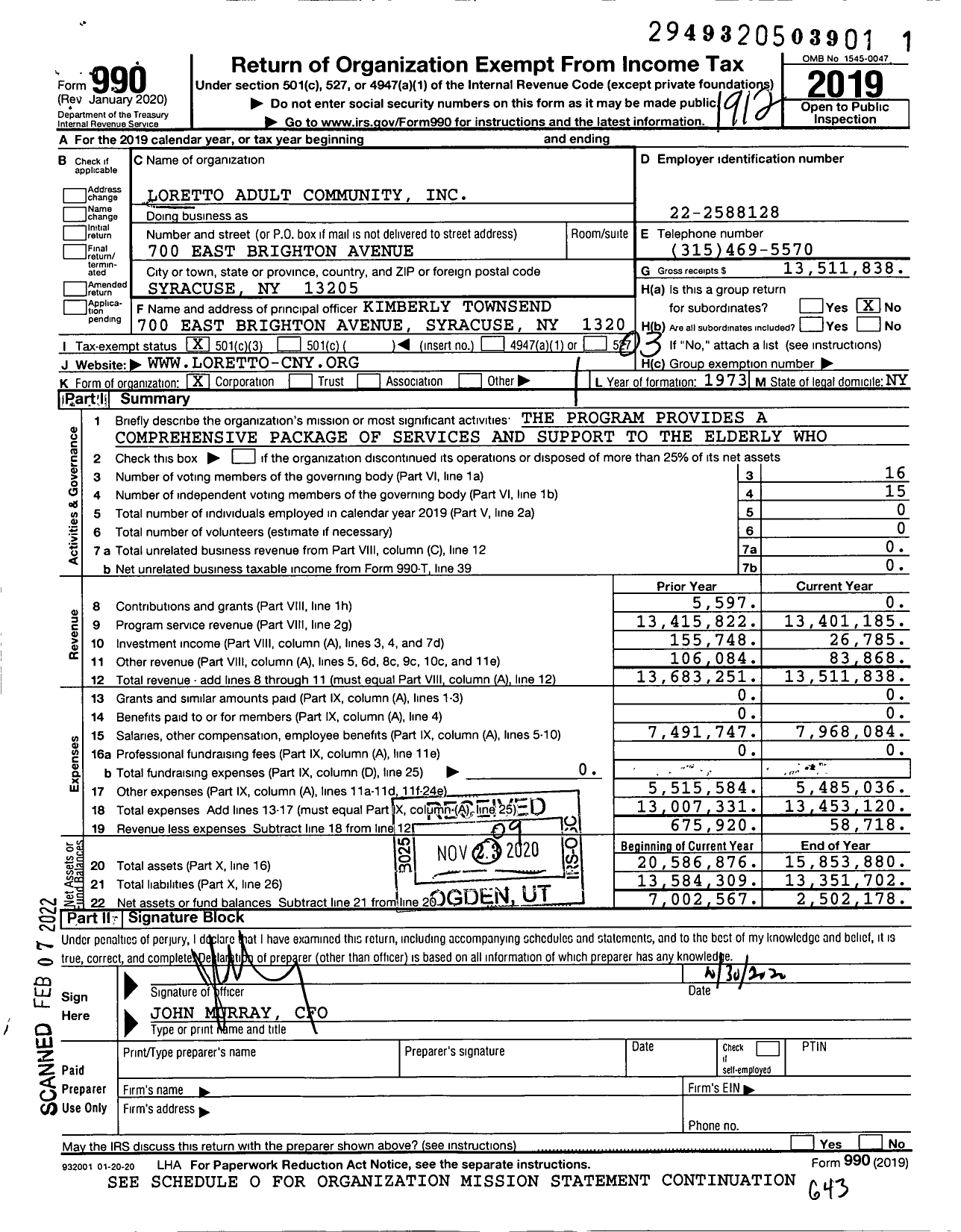 Image of first page of 2019 Form 990 for Loretto