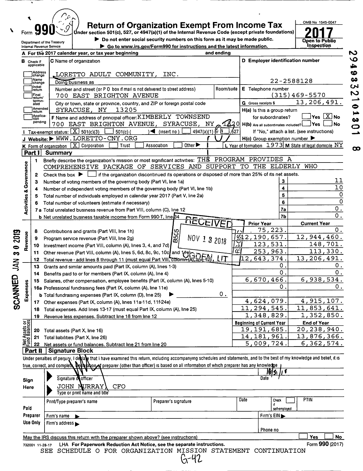 Image of first page of 2017 Form 990 for Loretto