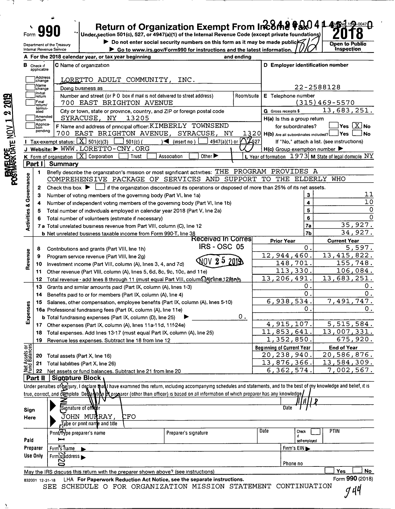 Image of first page of 2018 Form 990 for Loretto