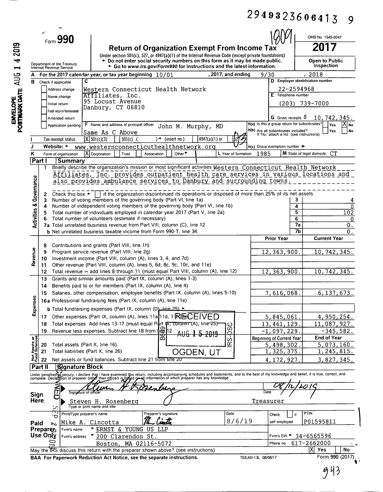 Image of first page of 2017 Form 990 for Western Connecticut Health Network Affiliates