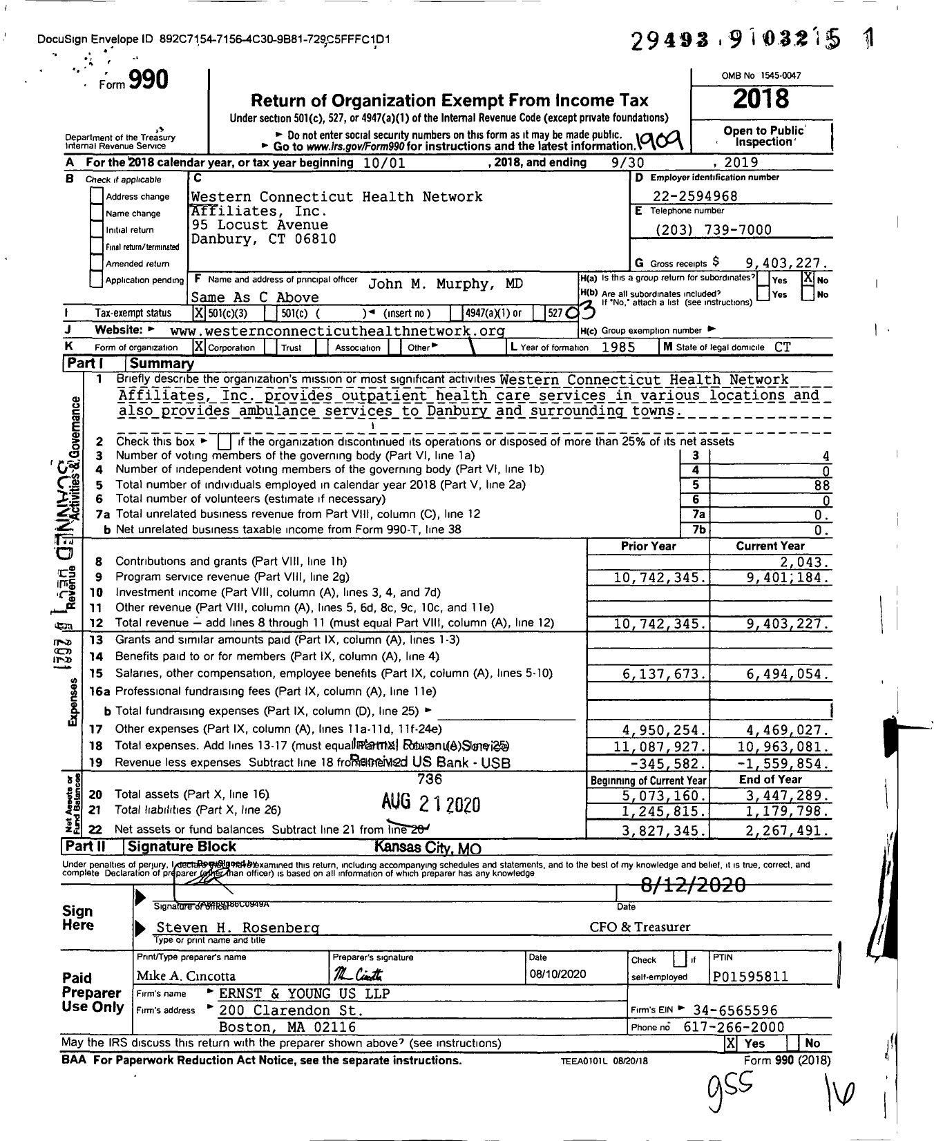 Image of first page of 2018 Form 990 for Western Connecticut Health Network Affiliates