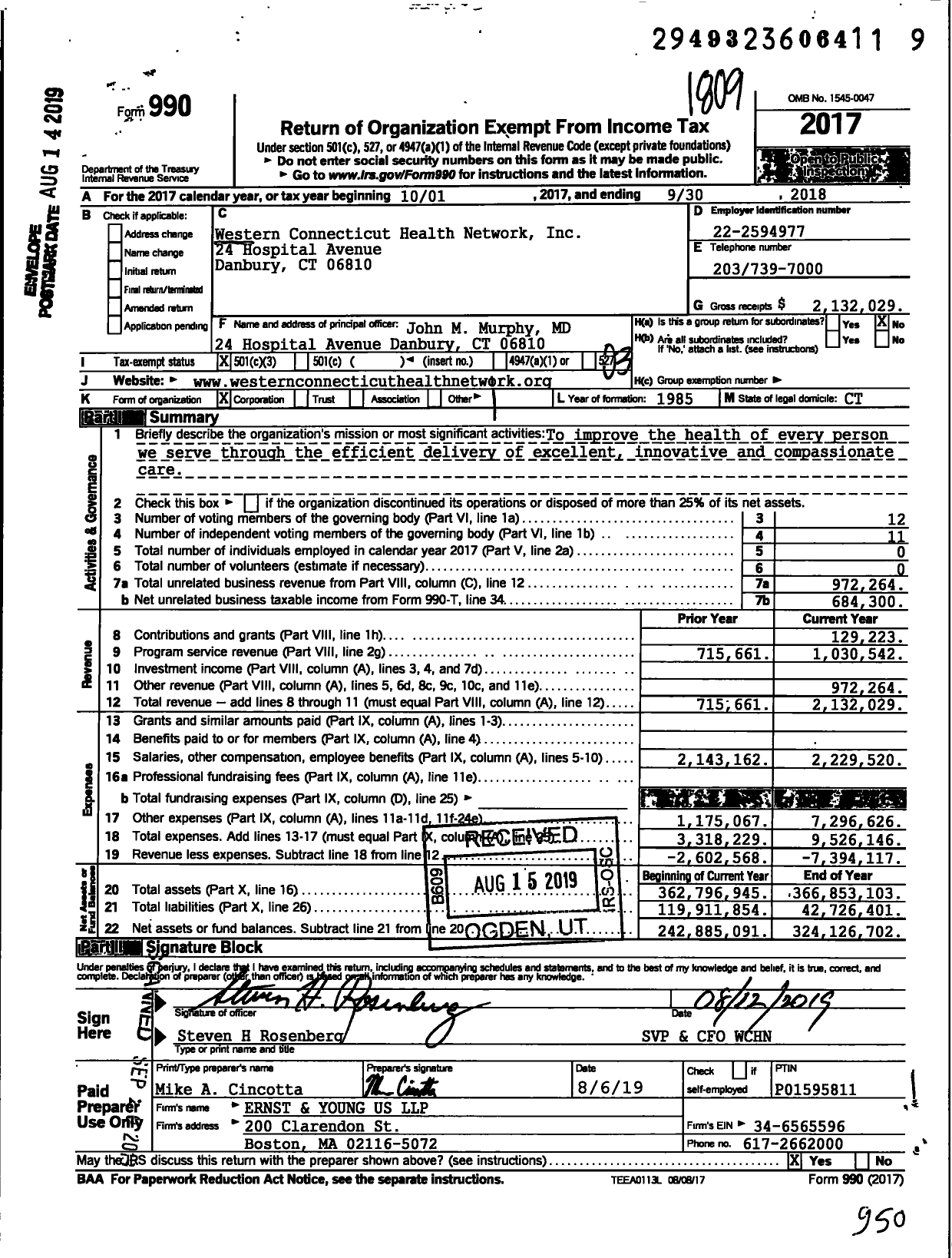 Image of first page of 2017 Form 990 for Western Connecticut Health Network
