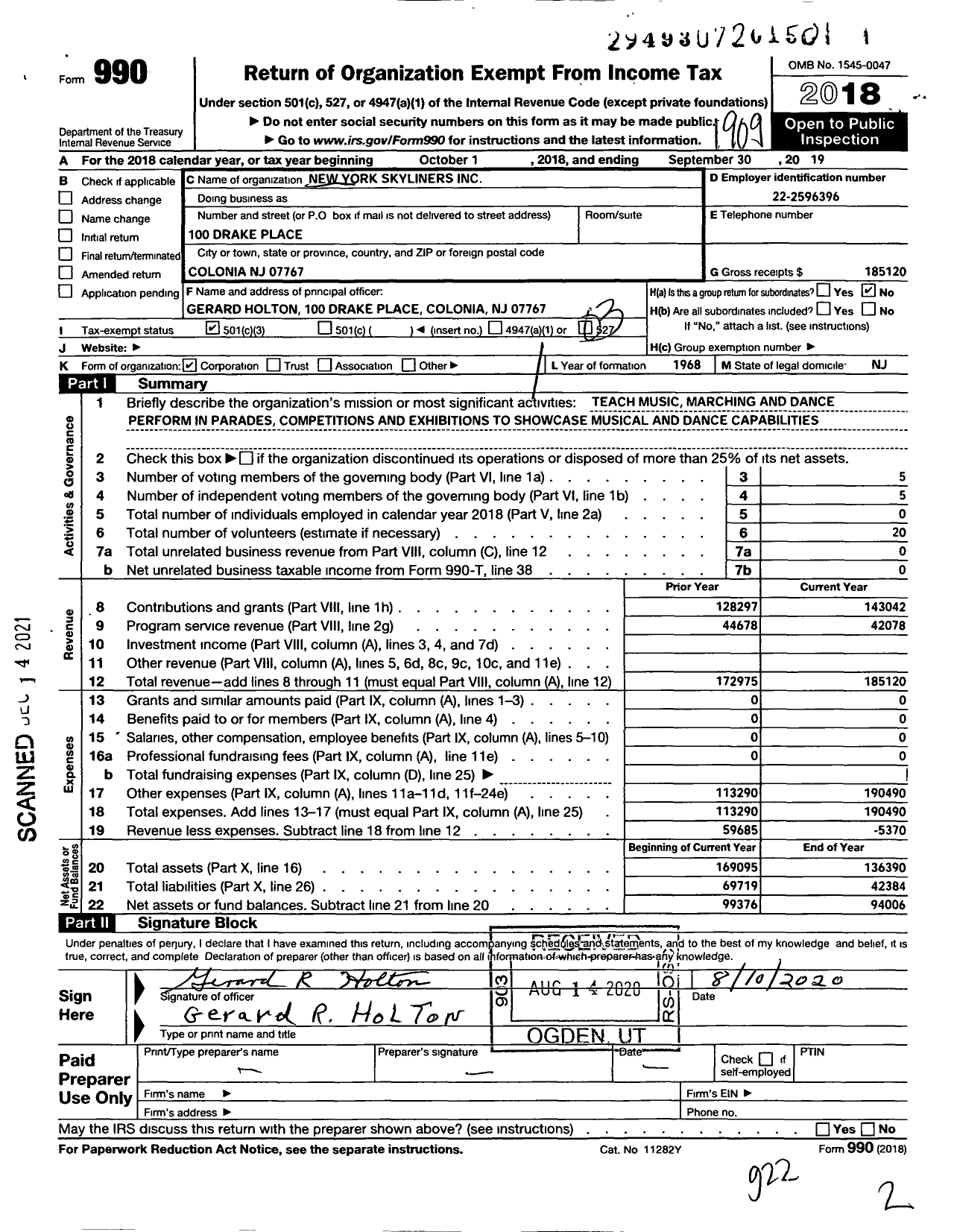 Image of first page of 2018 Form 990 for New York Skyliners