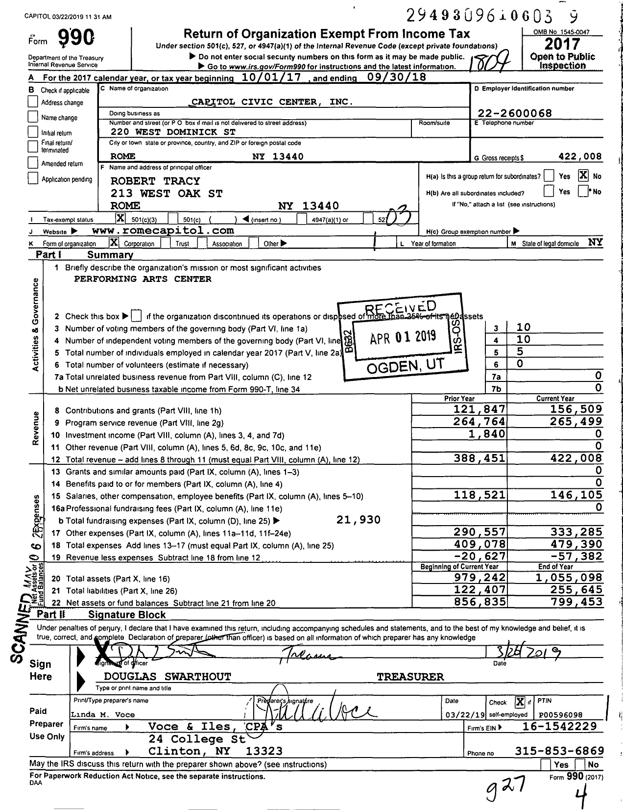 Image of first page of 2017 Form 990 for Capitol Civic Center