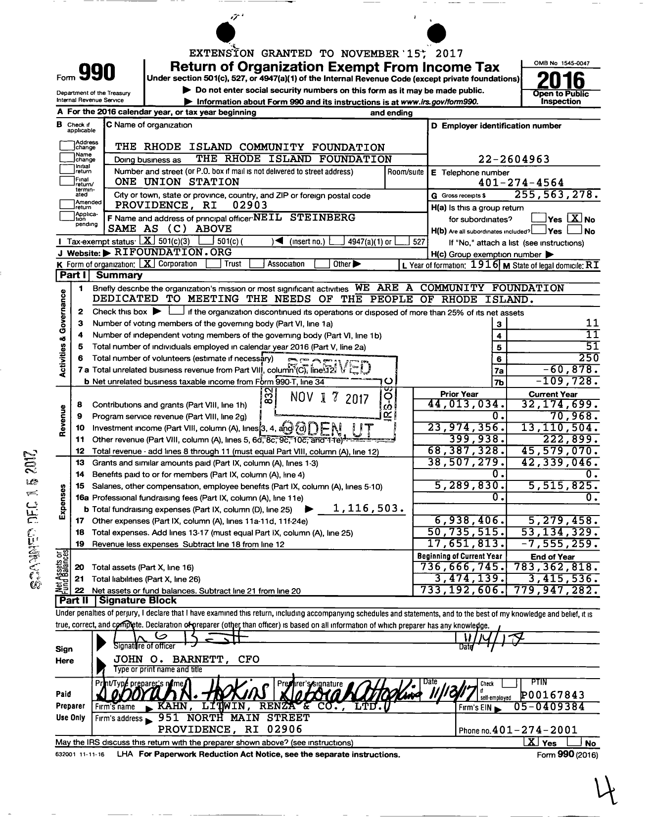 Image of first page of 2016 Form 990 for The Rhode Island Foundation