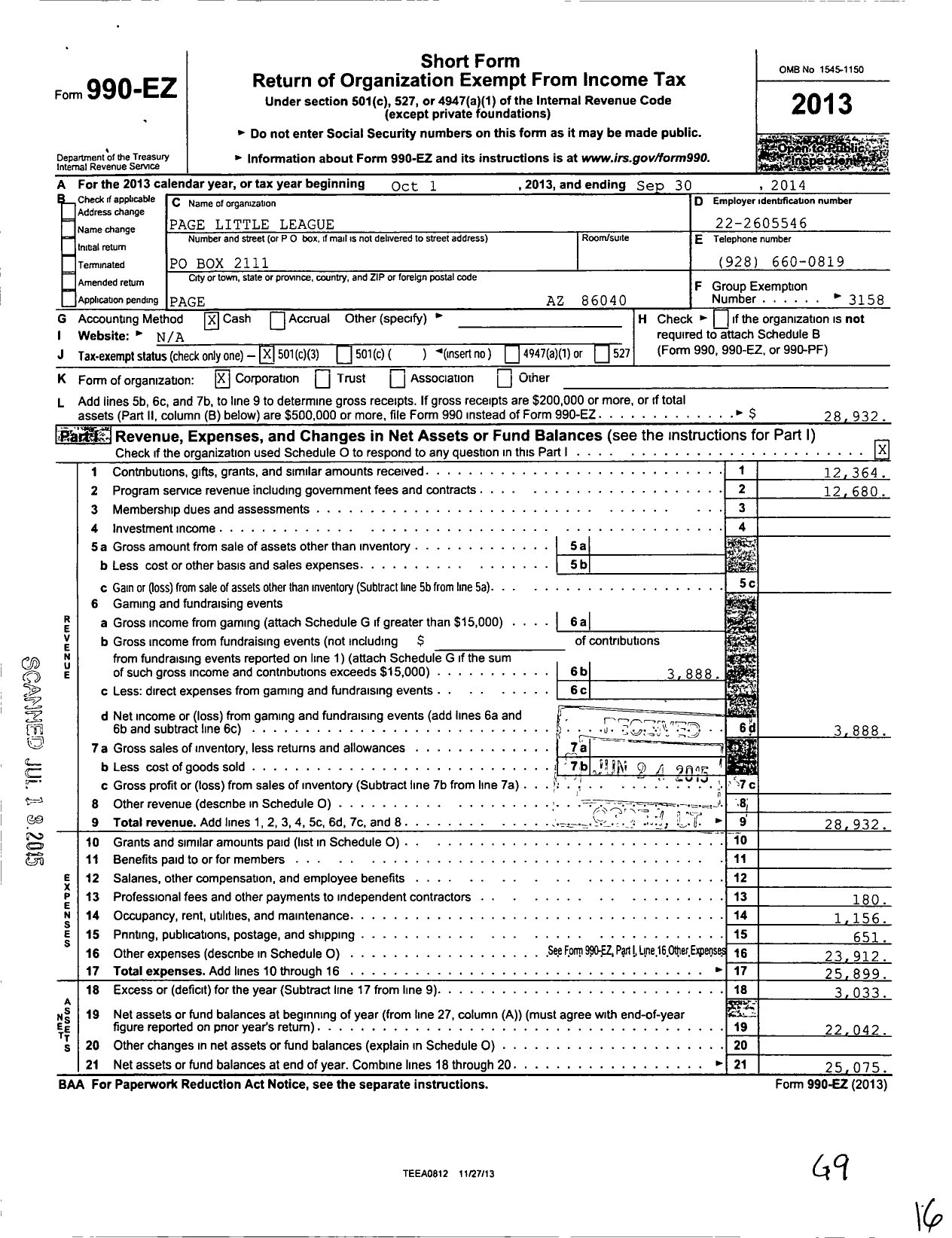 Image of first page of 2013 Form 990EZ for Little League Baseball - 4030118 Page LL