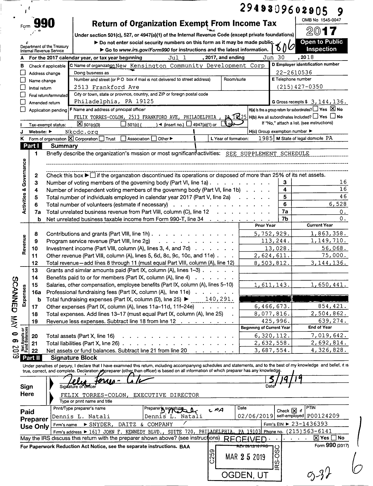 Image of first page of 2017 Form 990 for New Kensington Community Development Corporation