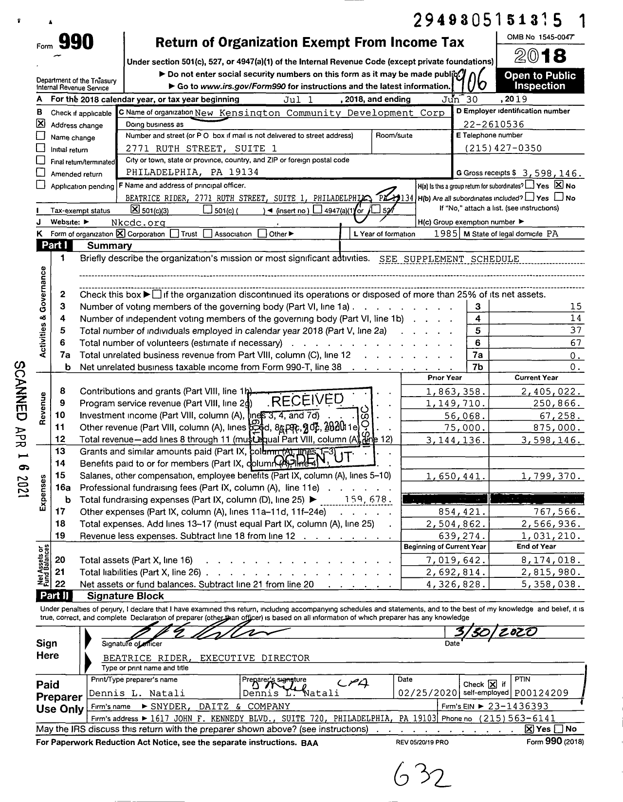Image of first page of 2018 Form 990 for New Kensington Community Development Corporation
