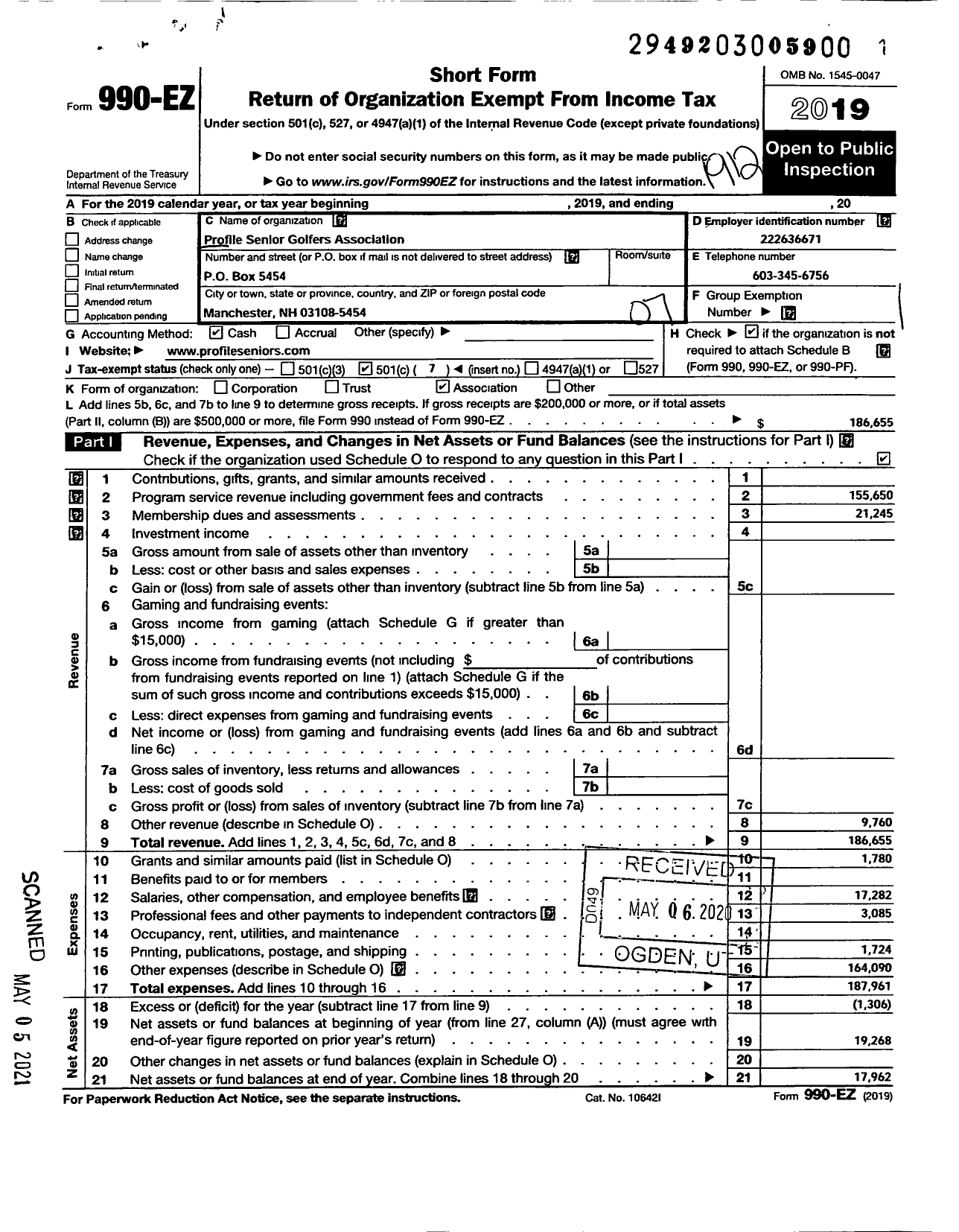 Image of first page of 2019 Form 990EO for Profile Senior Golfers' Association