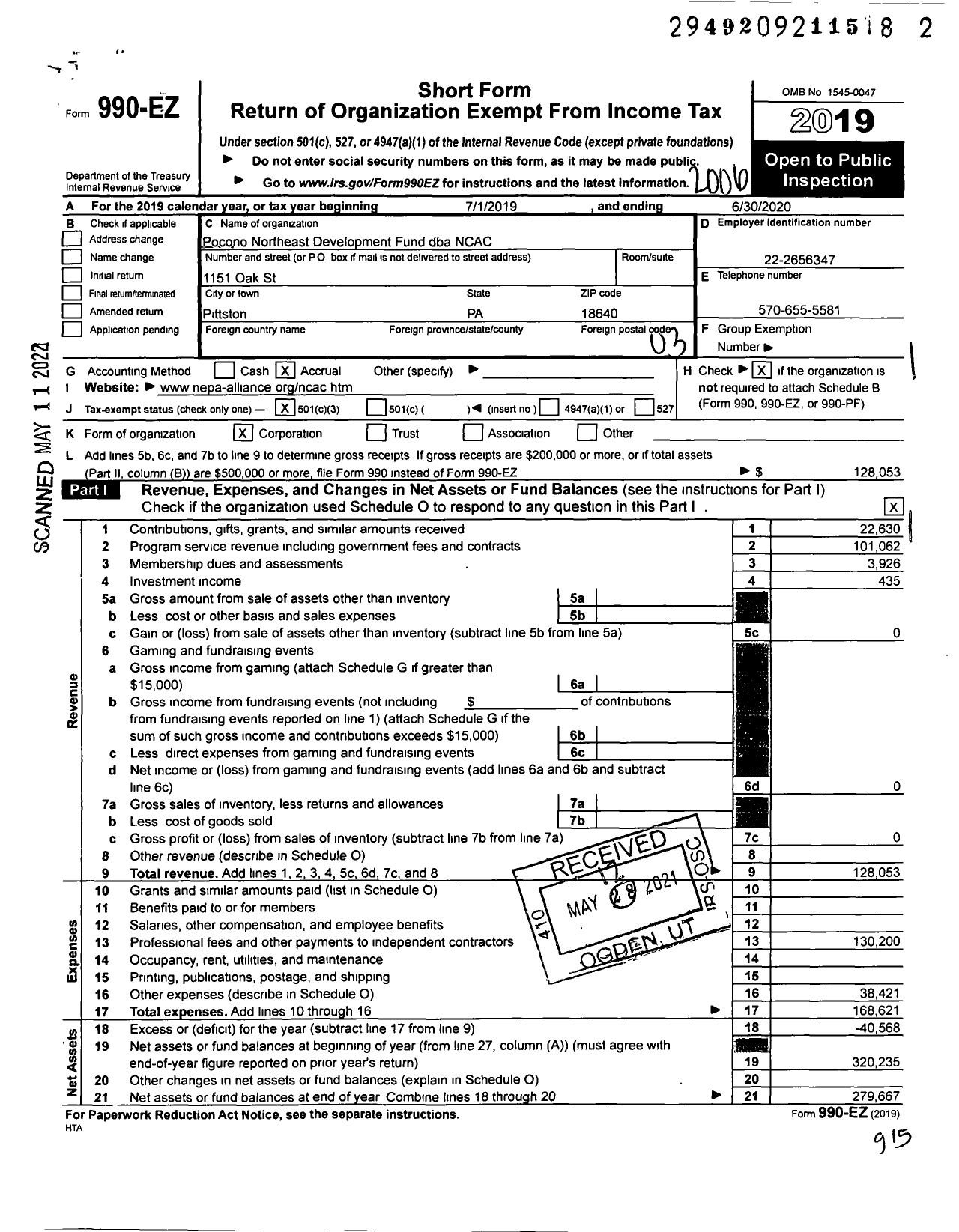 Image of first page of 2019 Form 990EZ for Ncac