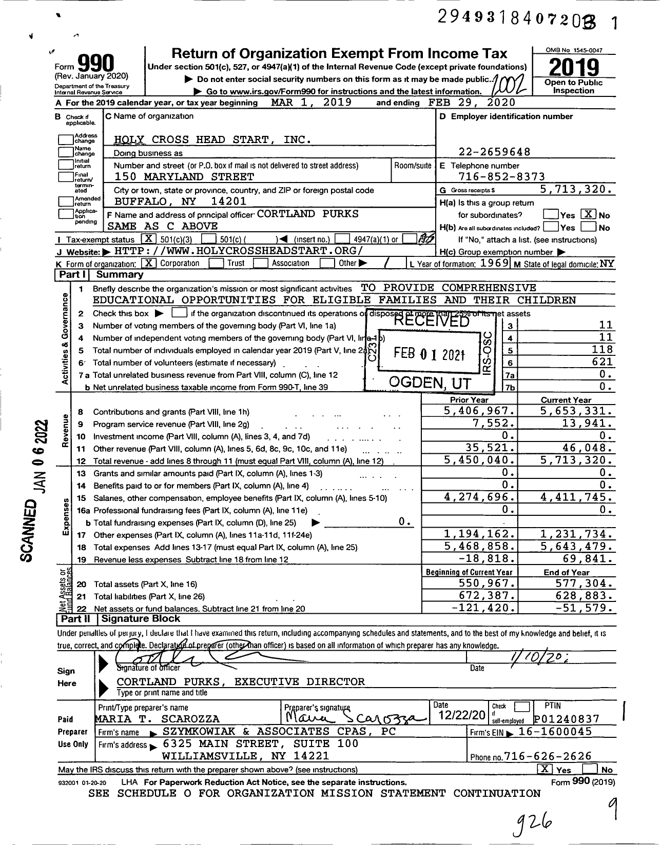 Image of first page of 2019 Form 990 for Holy Cross Head Start
