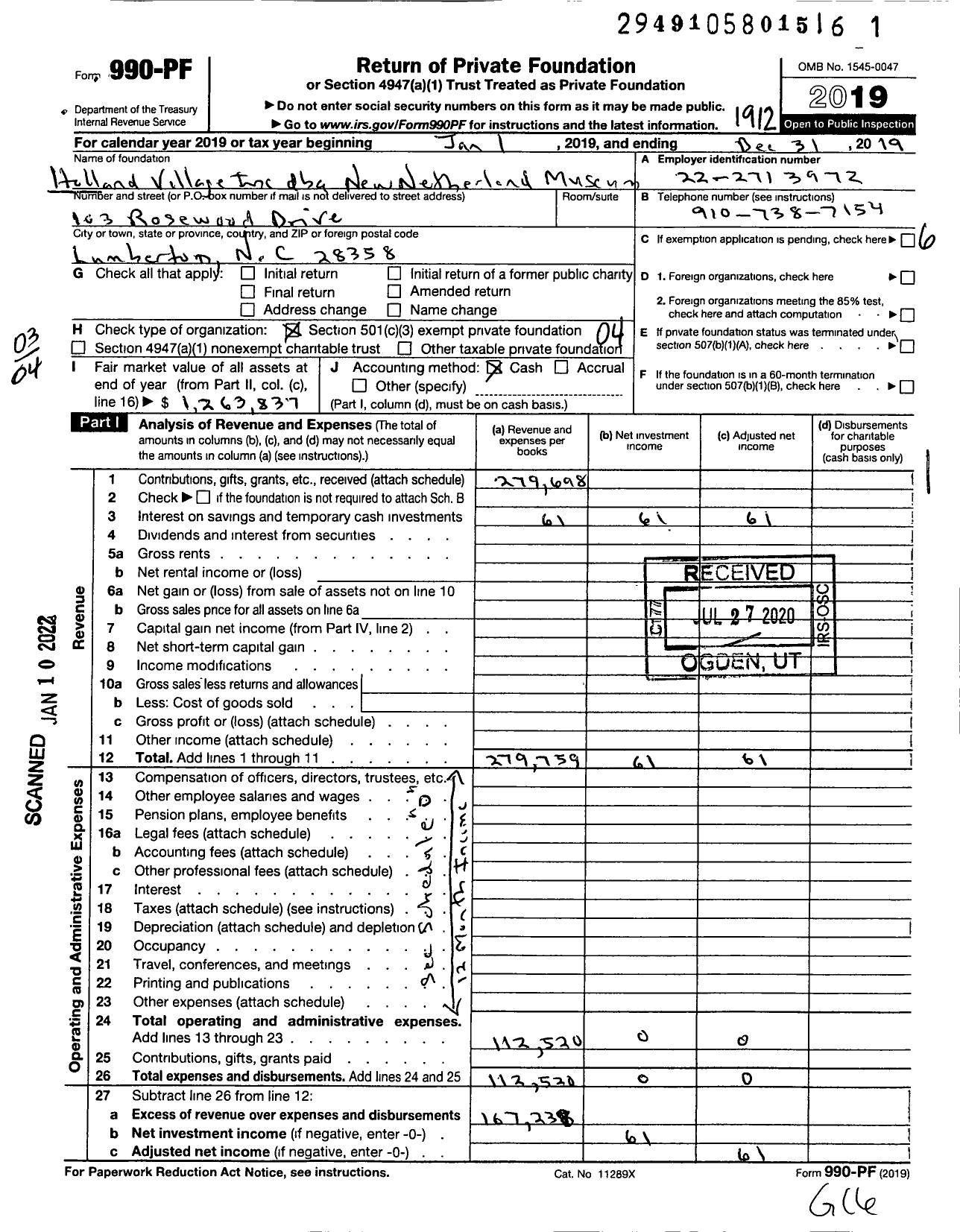 Image of first page of 2019 Form 990PF for New Netherland Museum