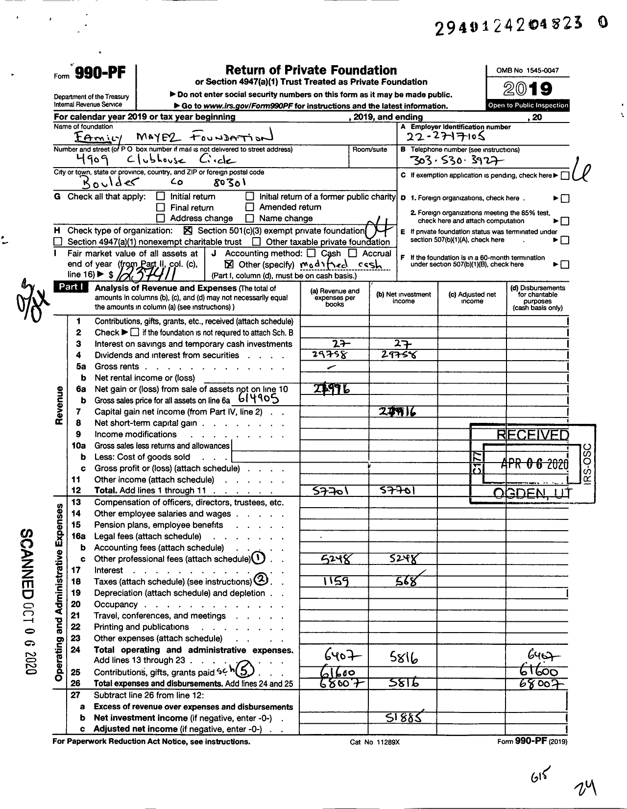 Image of first page of 2019 Form 990PR for Family Mayer Foundation