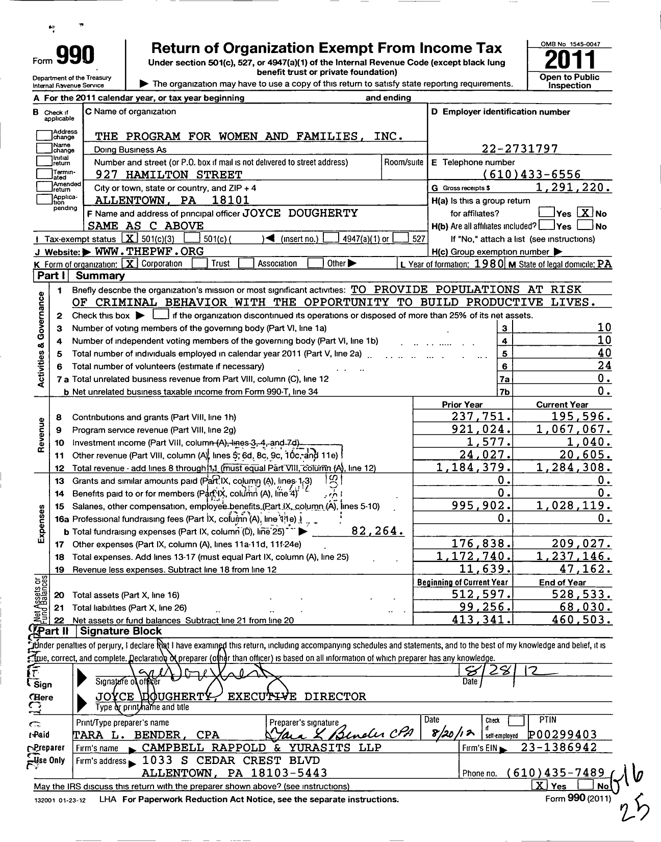 Image of first page of 2011 Form 990 for The Program for Women and Families