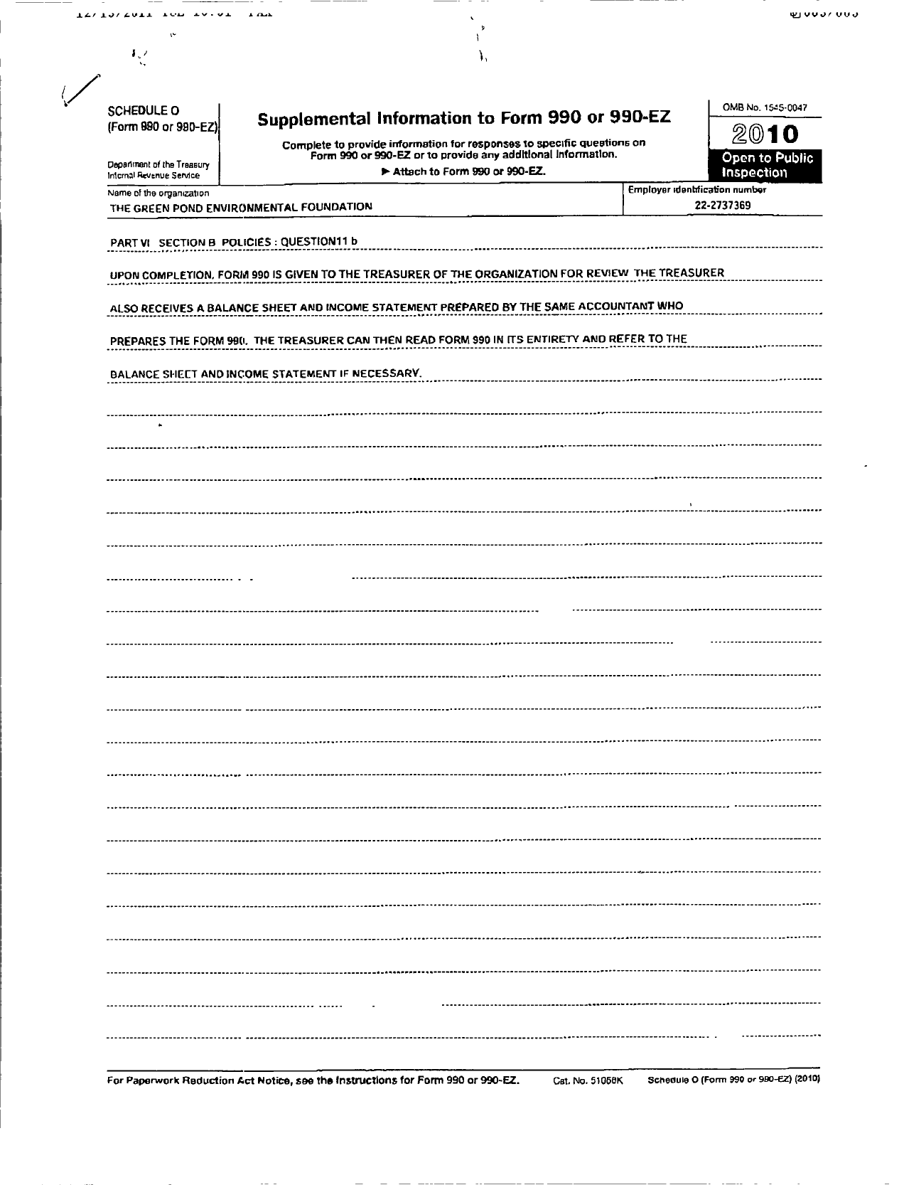 Image of first page of 2010 Form 990OR for The Green Pond Environmental Foundation