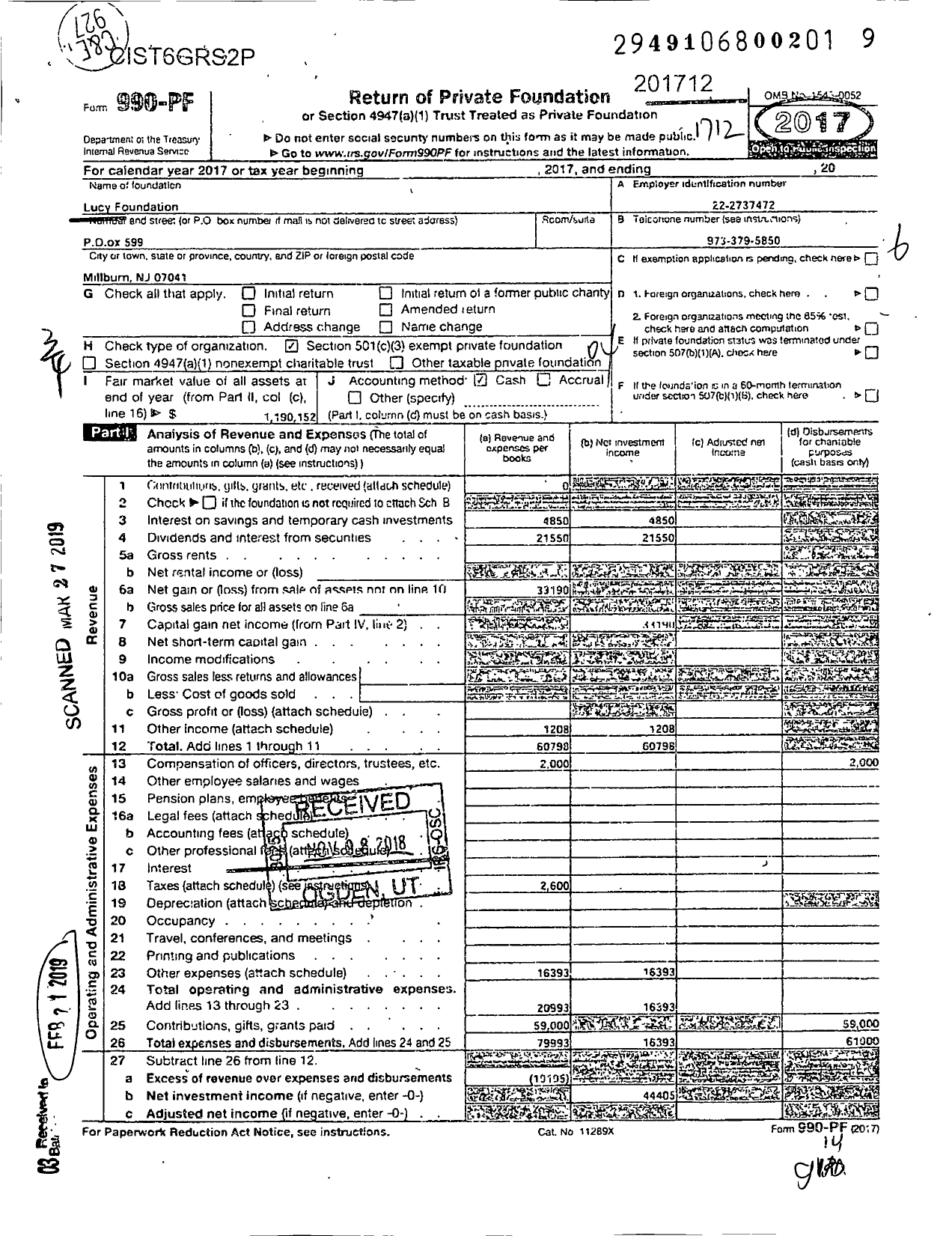 Image of first page of 2017 Form 990PF for Lucy Foundation