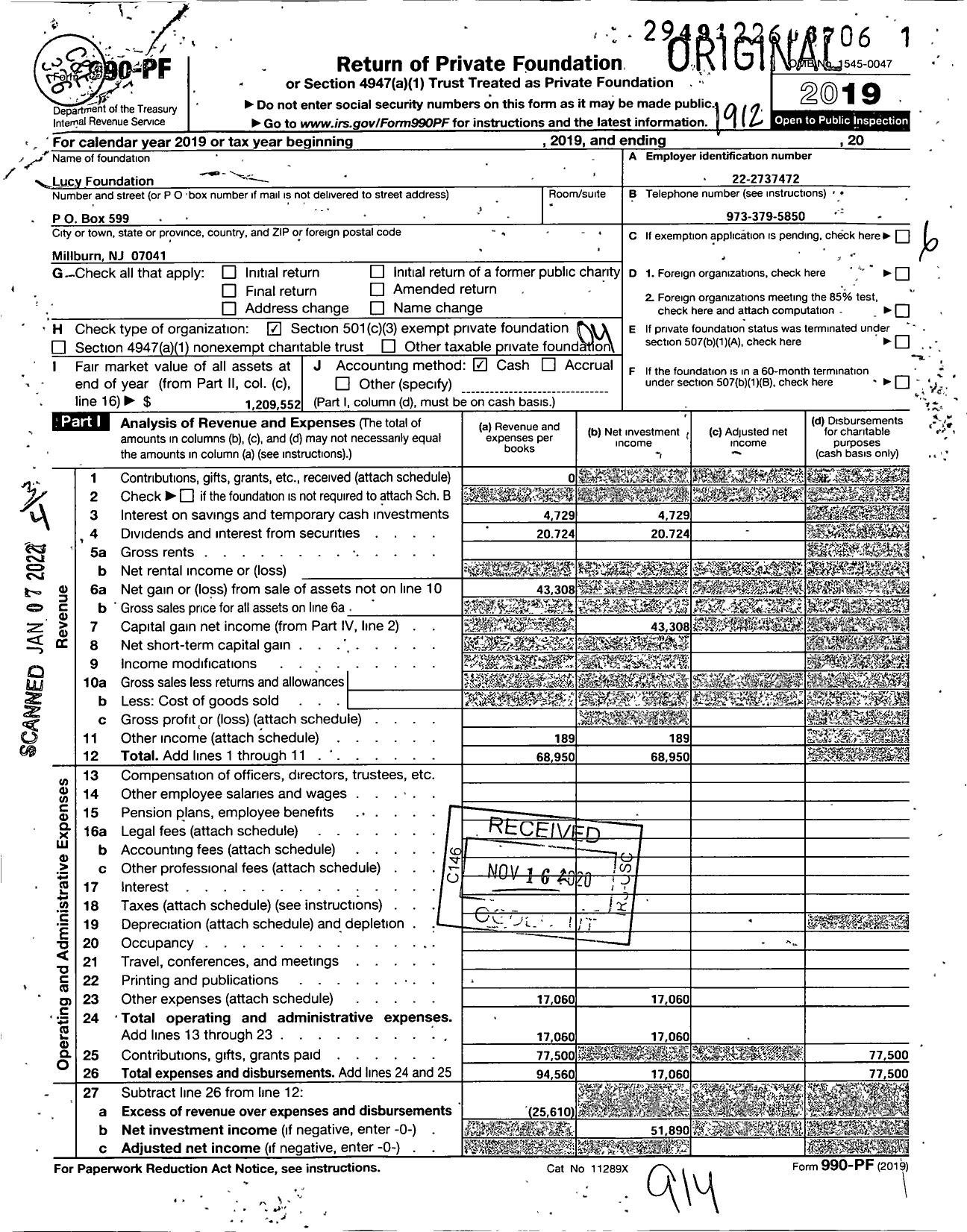 Image of first page of 2019 Form 990PF for Lucy Foundation