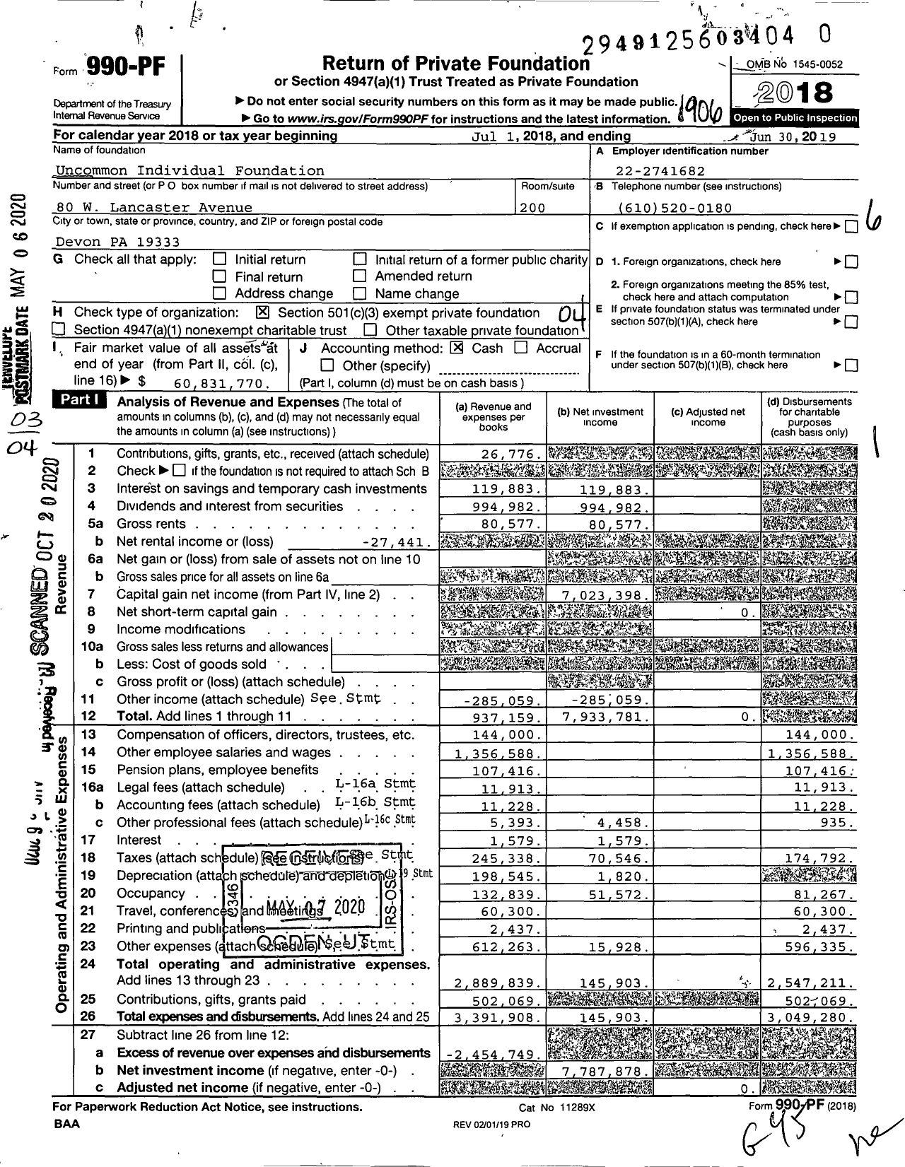 Image of first page of 2018 Form 990PR for Uncommon Individual Foundation