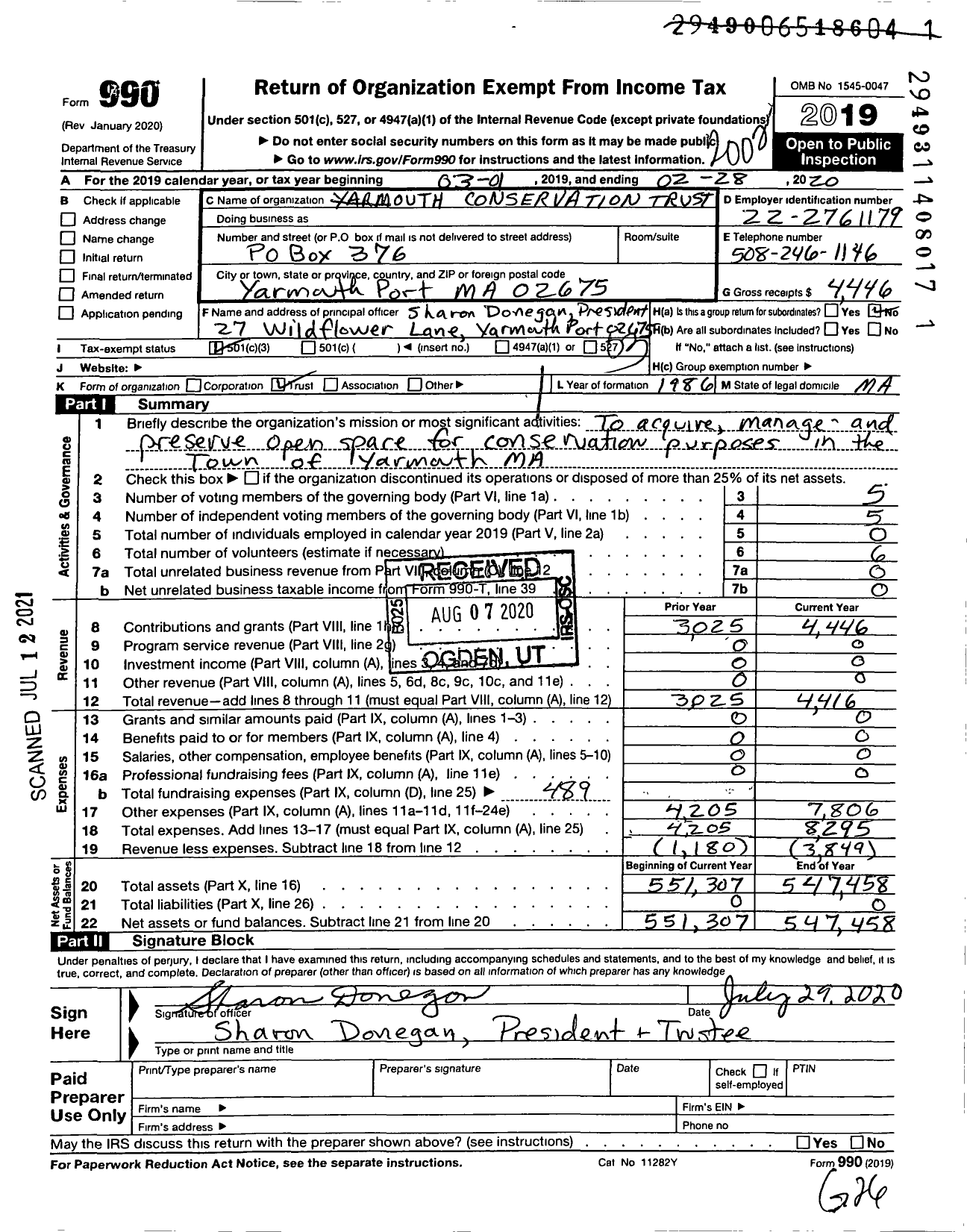 Image of first page of 2019 Form 990 for Yarmouth Conservation Trust