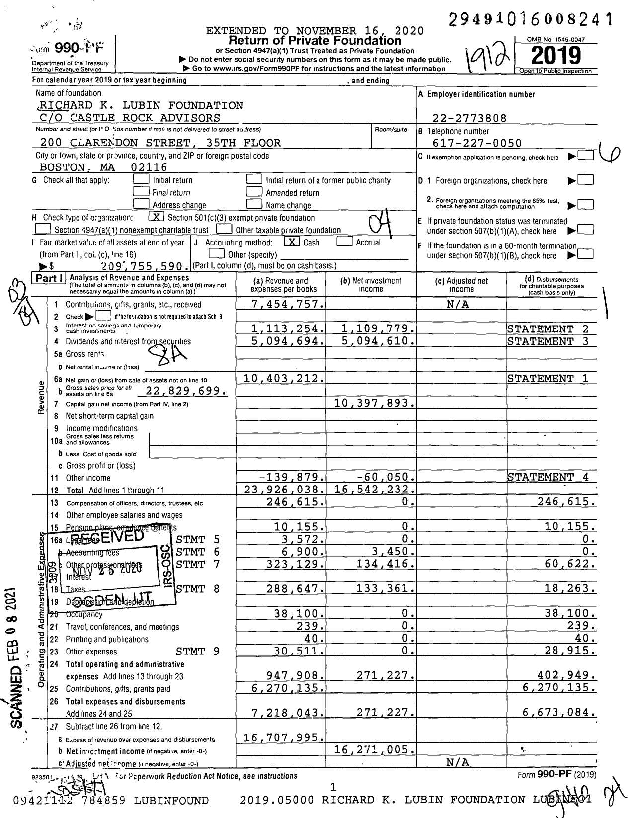 Image of first page of 2019 Form 990PF for Richard K Lubin Family Foundation