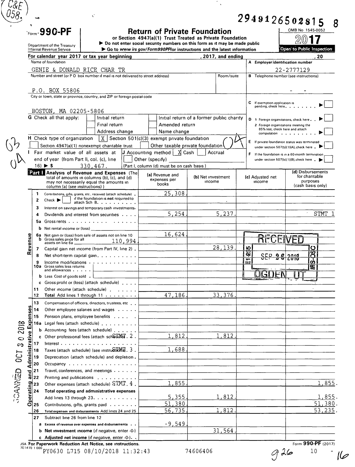 Image of first page of 2017 Form 990PF for Genie and Donald Rice Charitable Trust