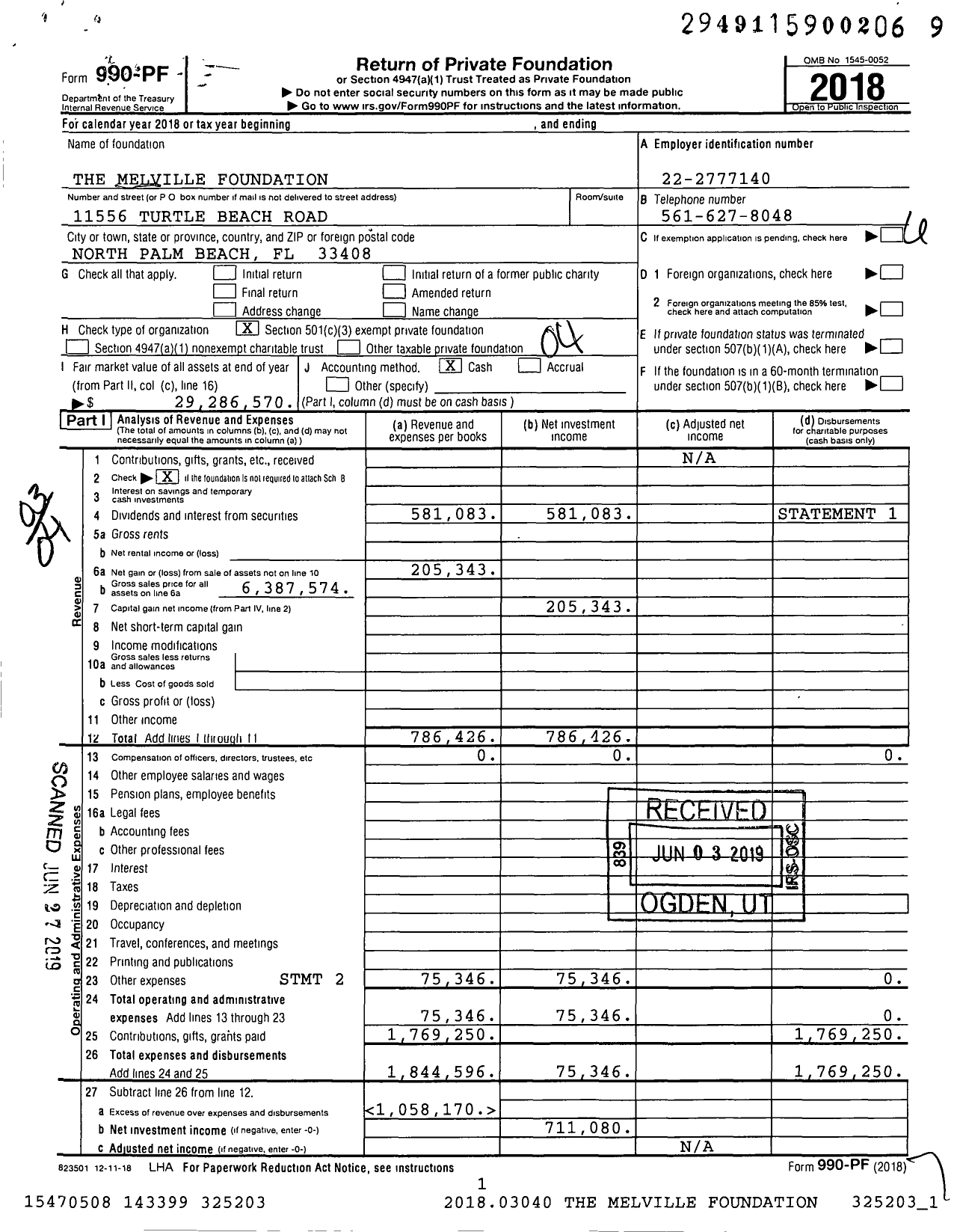 Image of first page of 2018 Form 990PF for The Melville Foundation