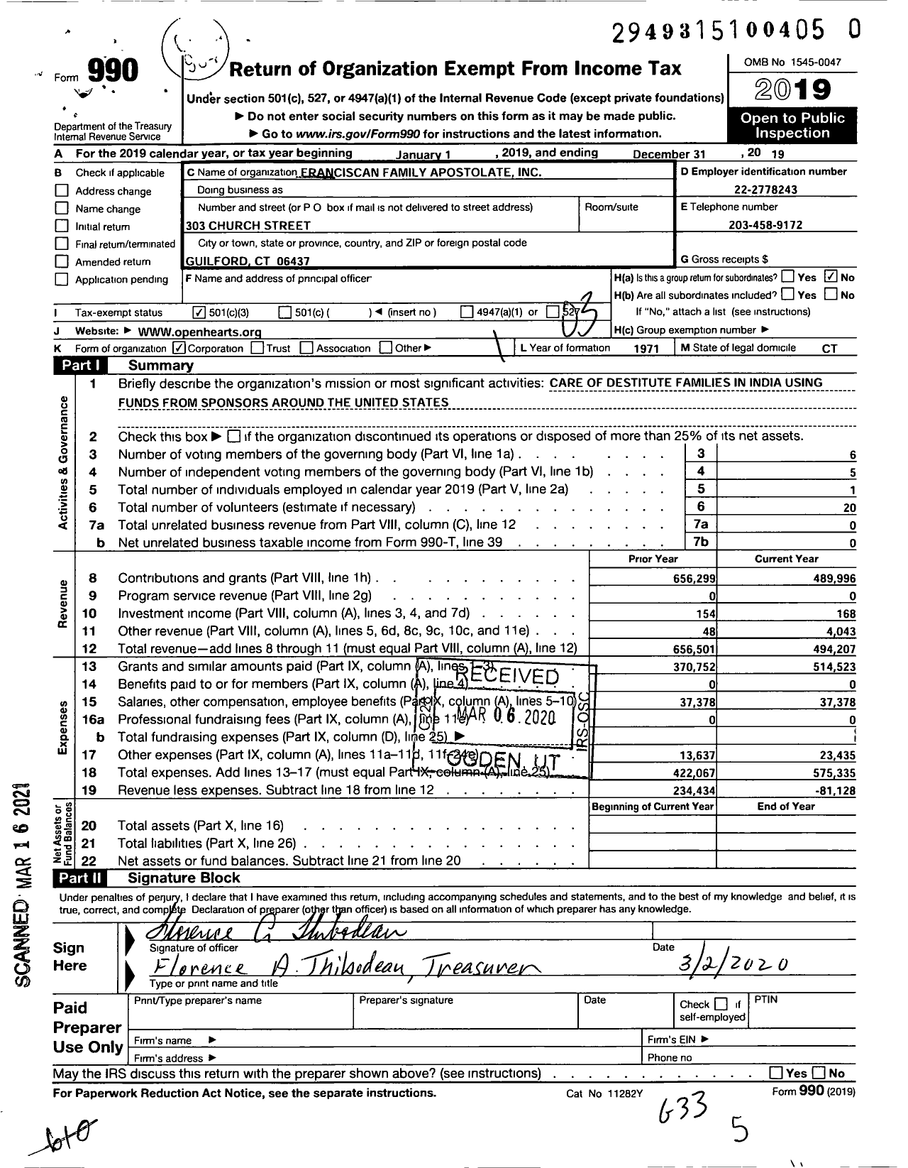 Image of first page of 2019 Form 990 for Franciscan Family Apostolate