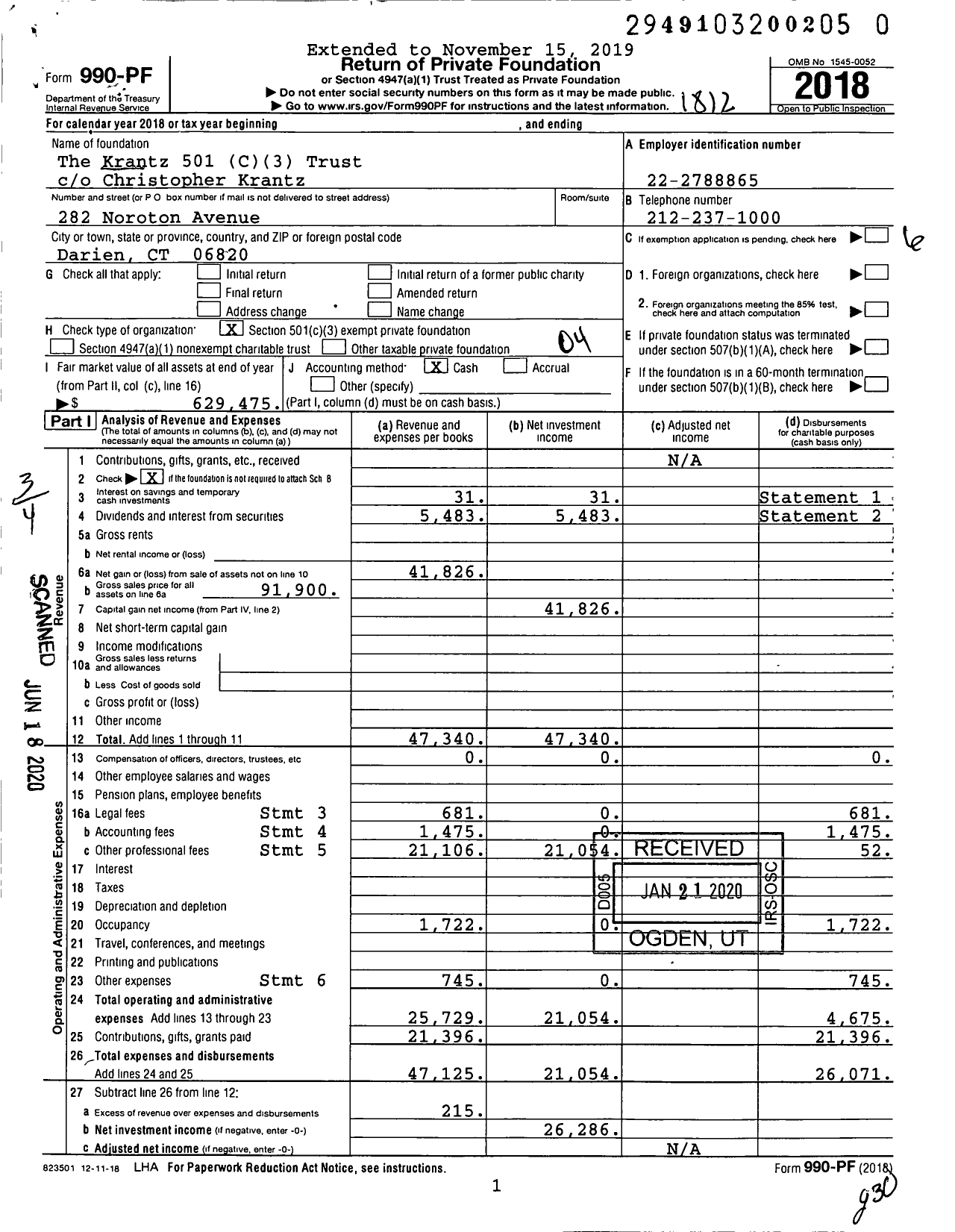 Image of first page of 2018 Form 990PR for The Krantz 501