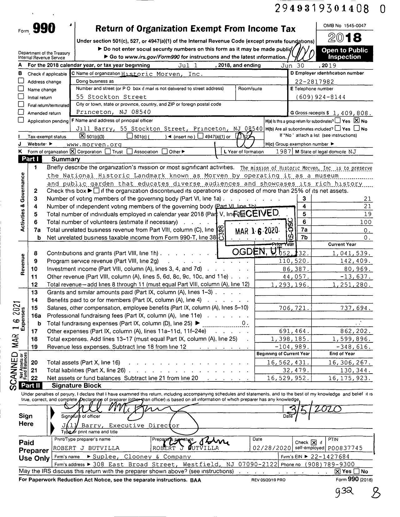 Image of first page of 2018 Form 990 for Historic Morven