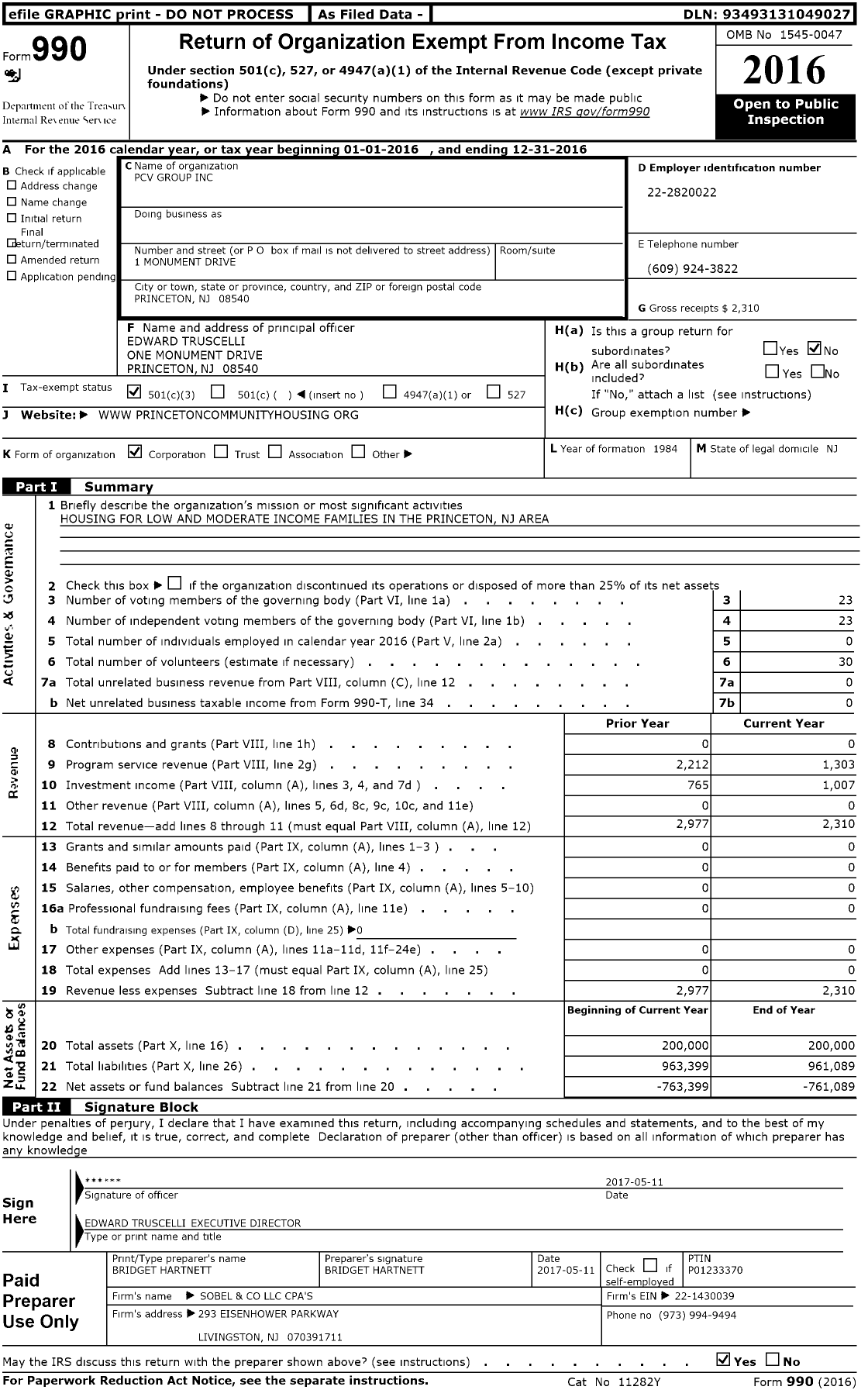 Image of first page of 2016 Form 990 for PCV Group