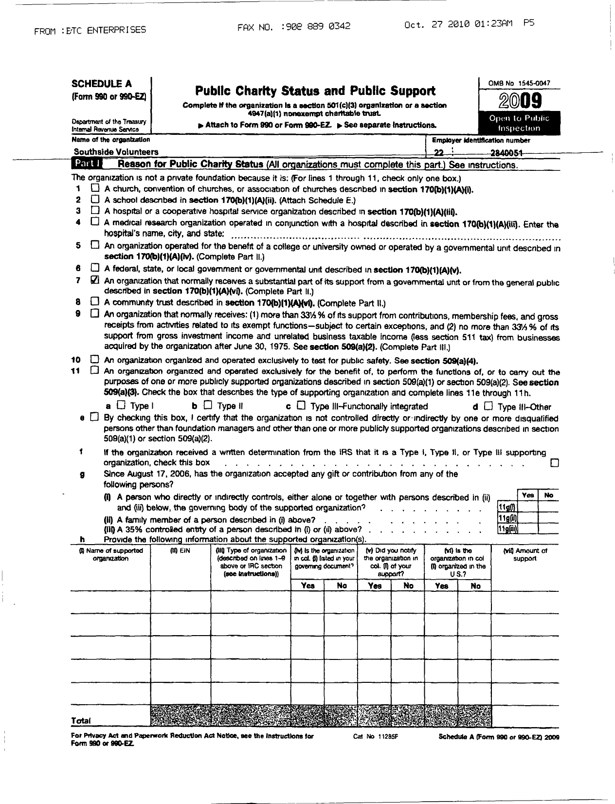 Image of first page of 2009 Form 990ER for The Scotch Plains Volunteer Fire Fighters Association