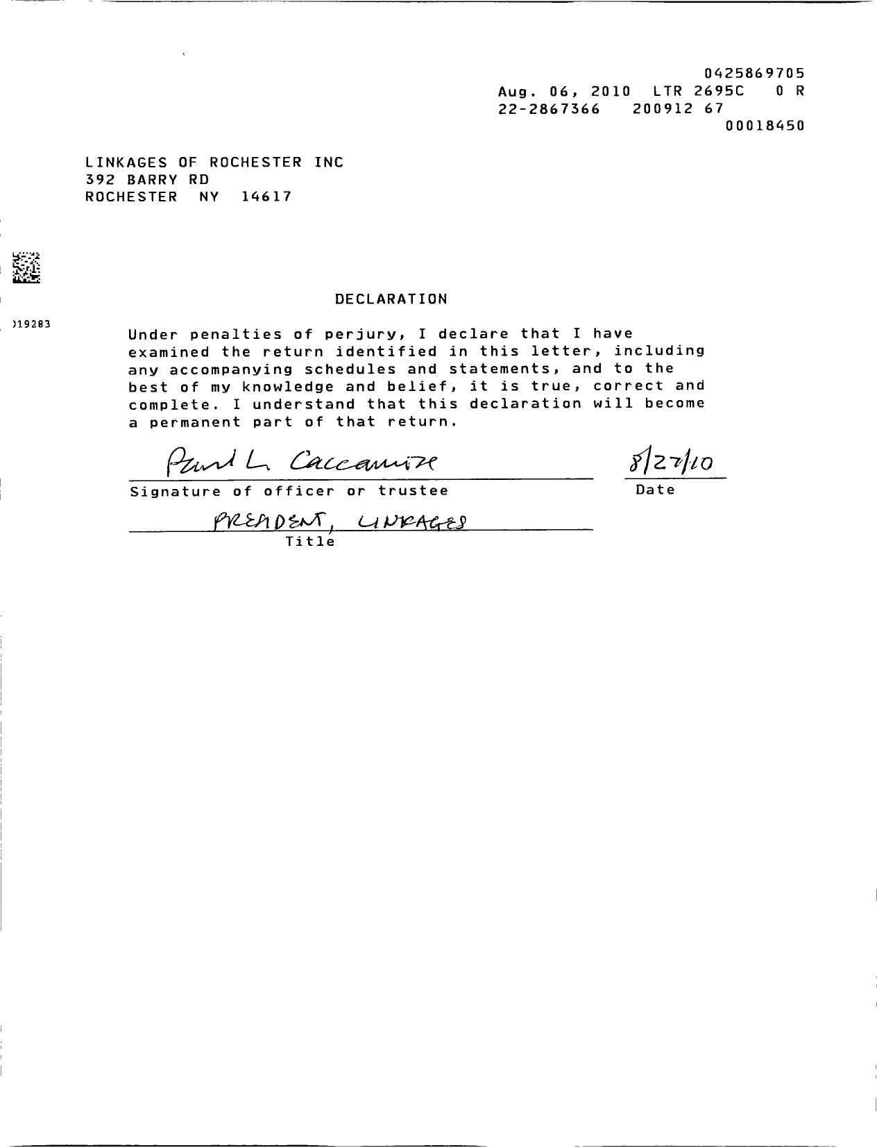 Image of first page of 2009 Form 990ER for Linkages of Rochester