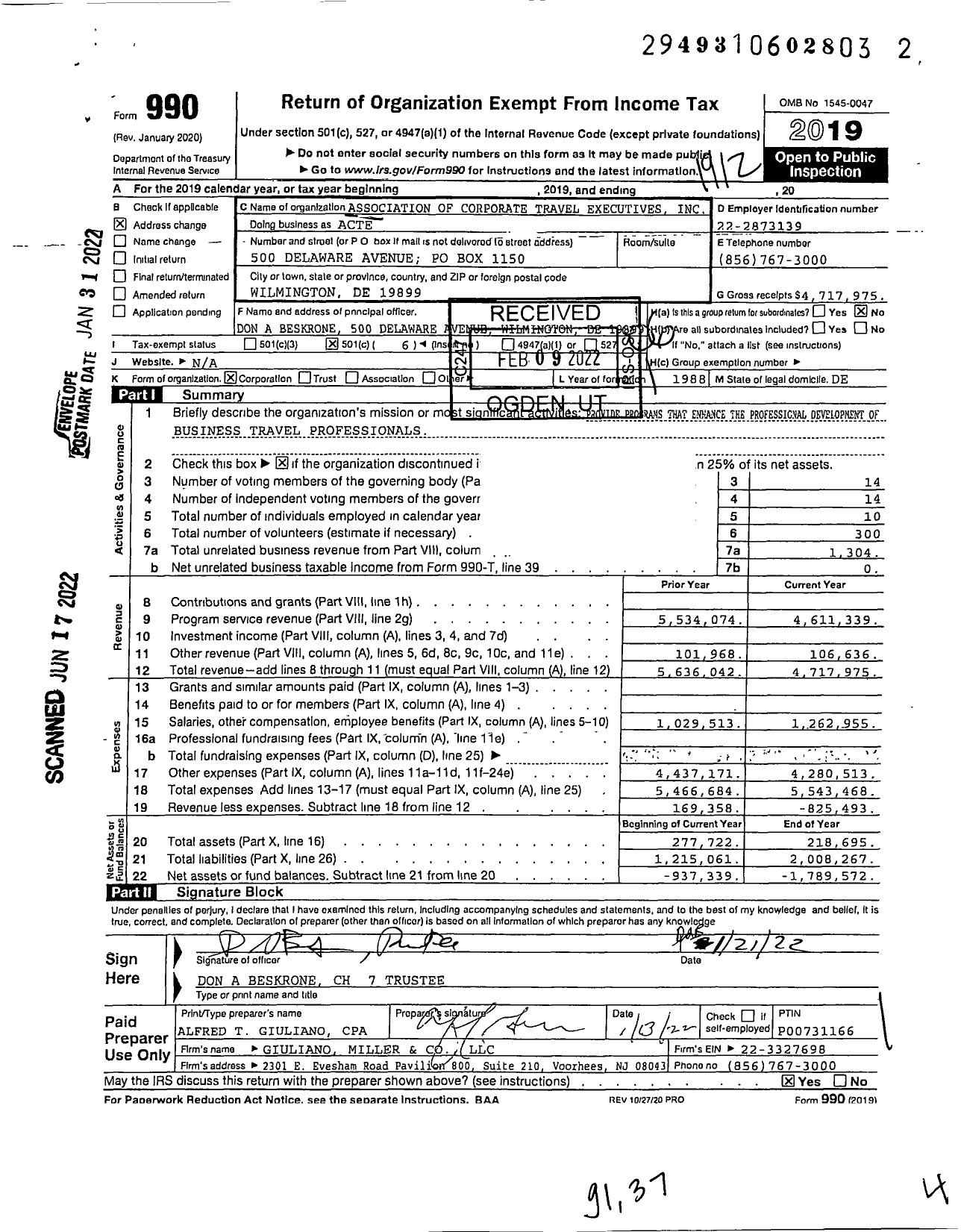 Image of first page of 2019 Form 990O for Association of Corporate Travel Executives (ACTE)