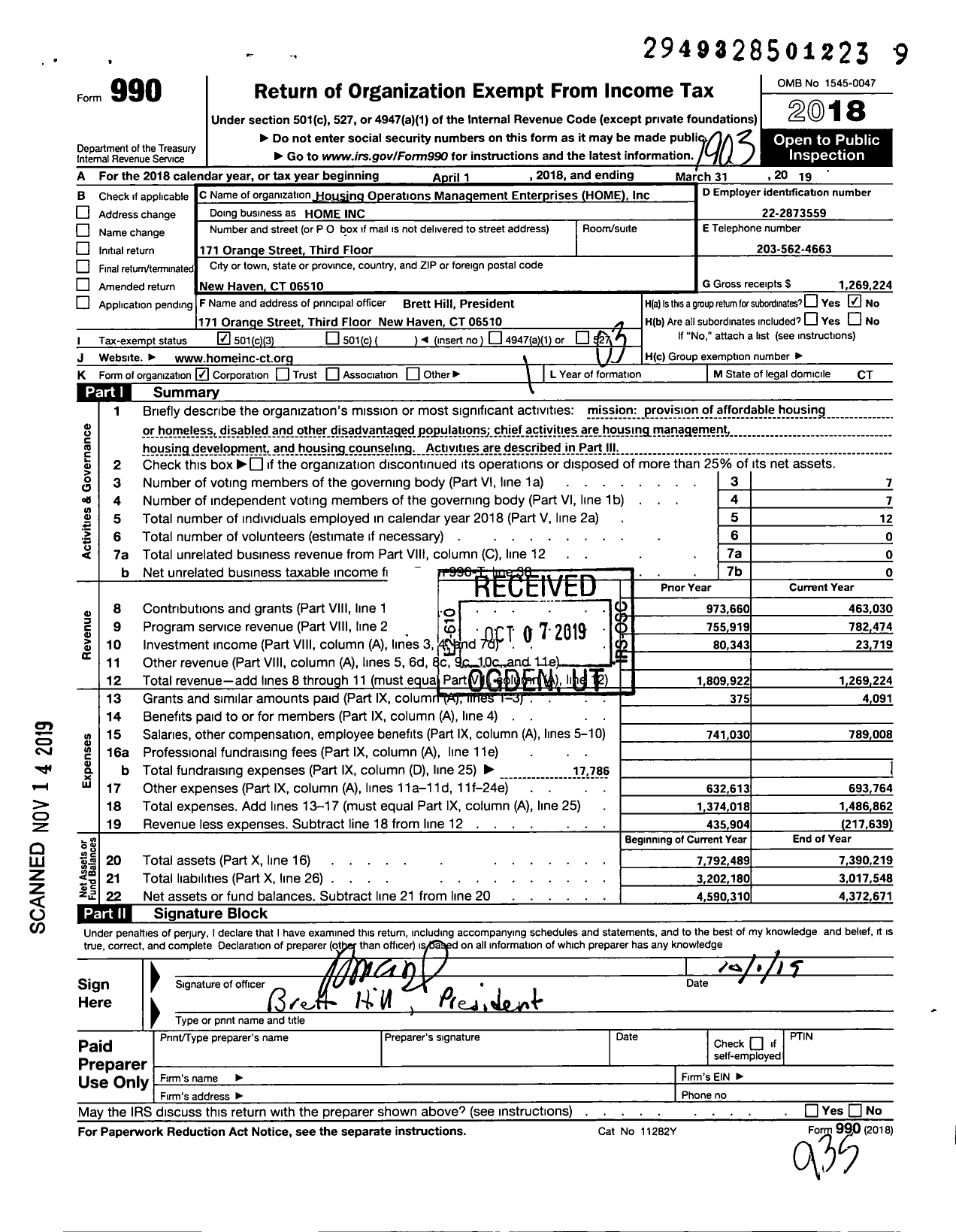 Image of first page of 2018 Form 990 for Housing Operations Management Enterprises (HOME)