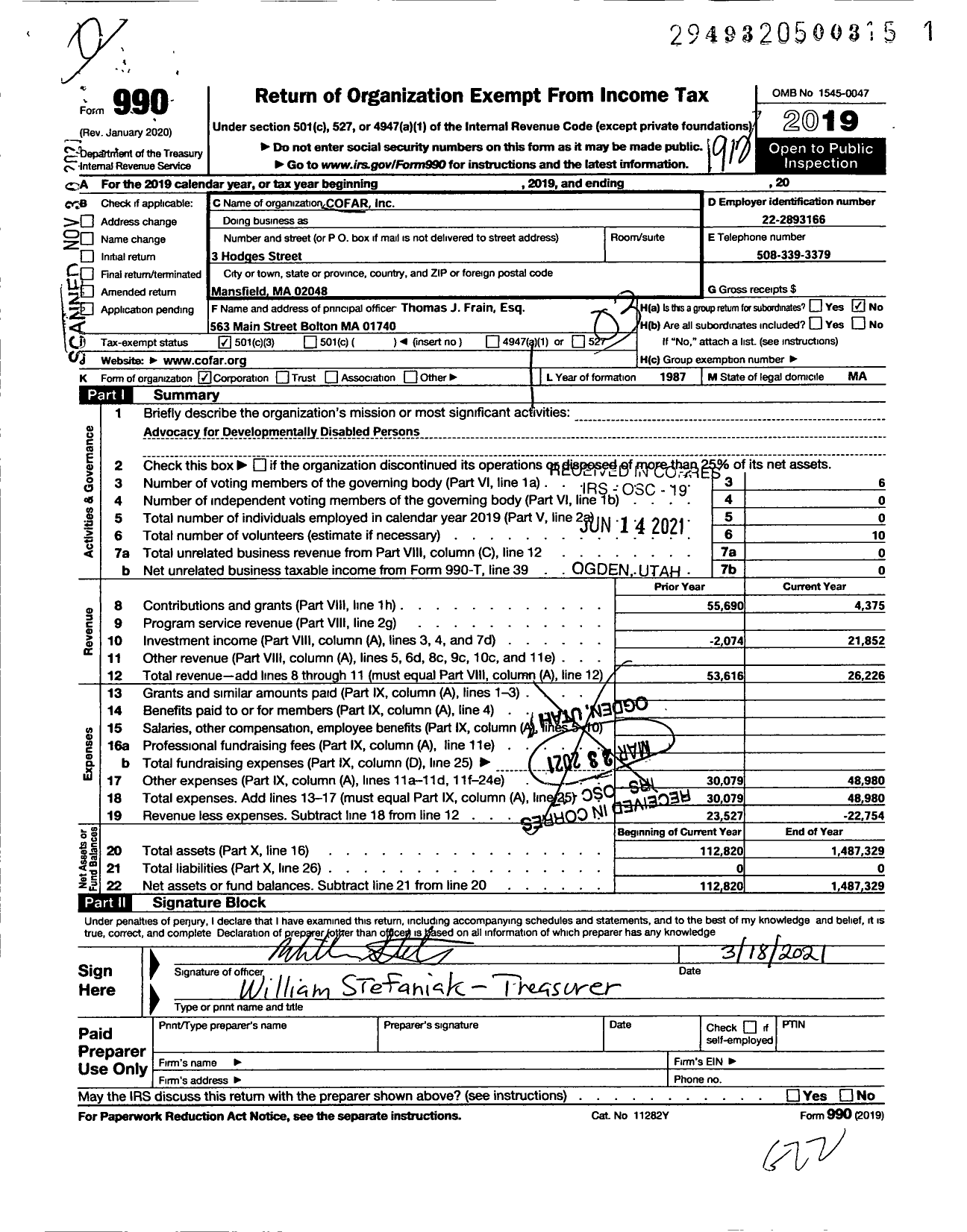 Image of first page of 2019 Form 990 for Cofar