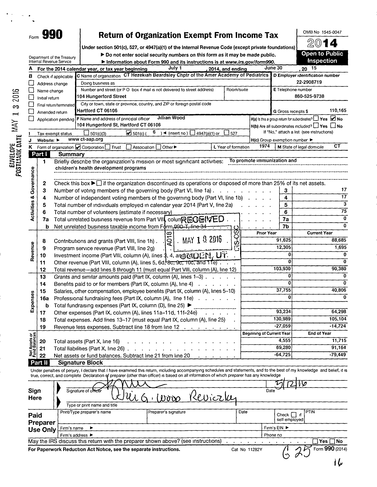 Image of first page of 2014 Form 990O for CT Hezekiah Beardsley Chapter of America Academy of Pediatrics