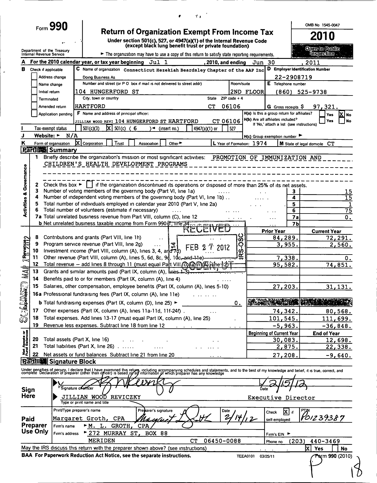 Image of first page of 2010 Form 990O for Connecticut Hezekiah Beardsley Chapter of the American Academy of Pediatric