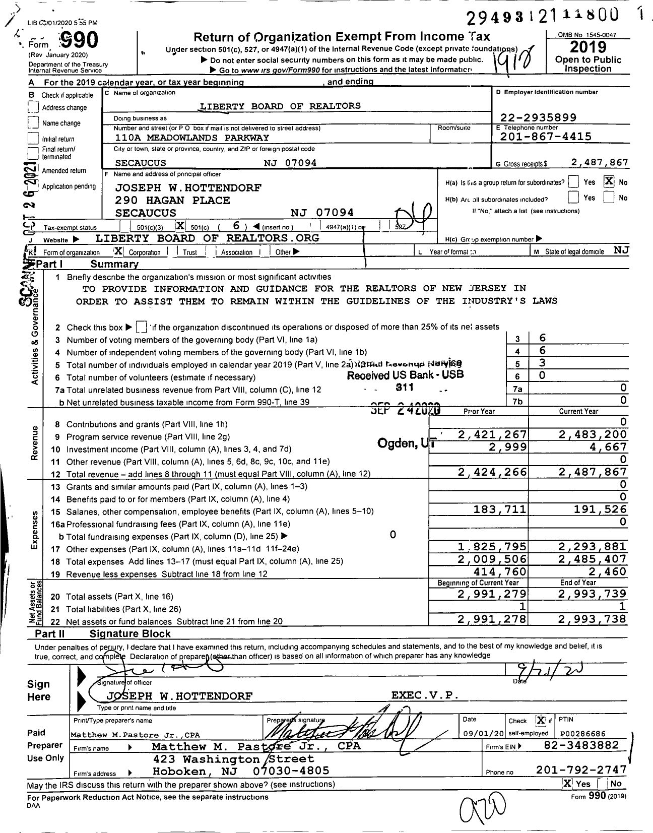 Image of first page of 2019 Form 990O for Liberty Board of Realtors