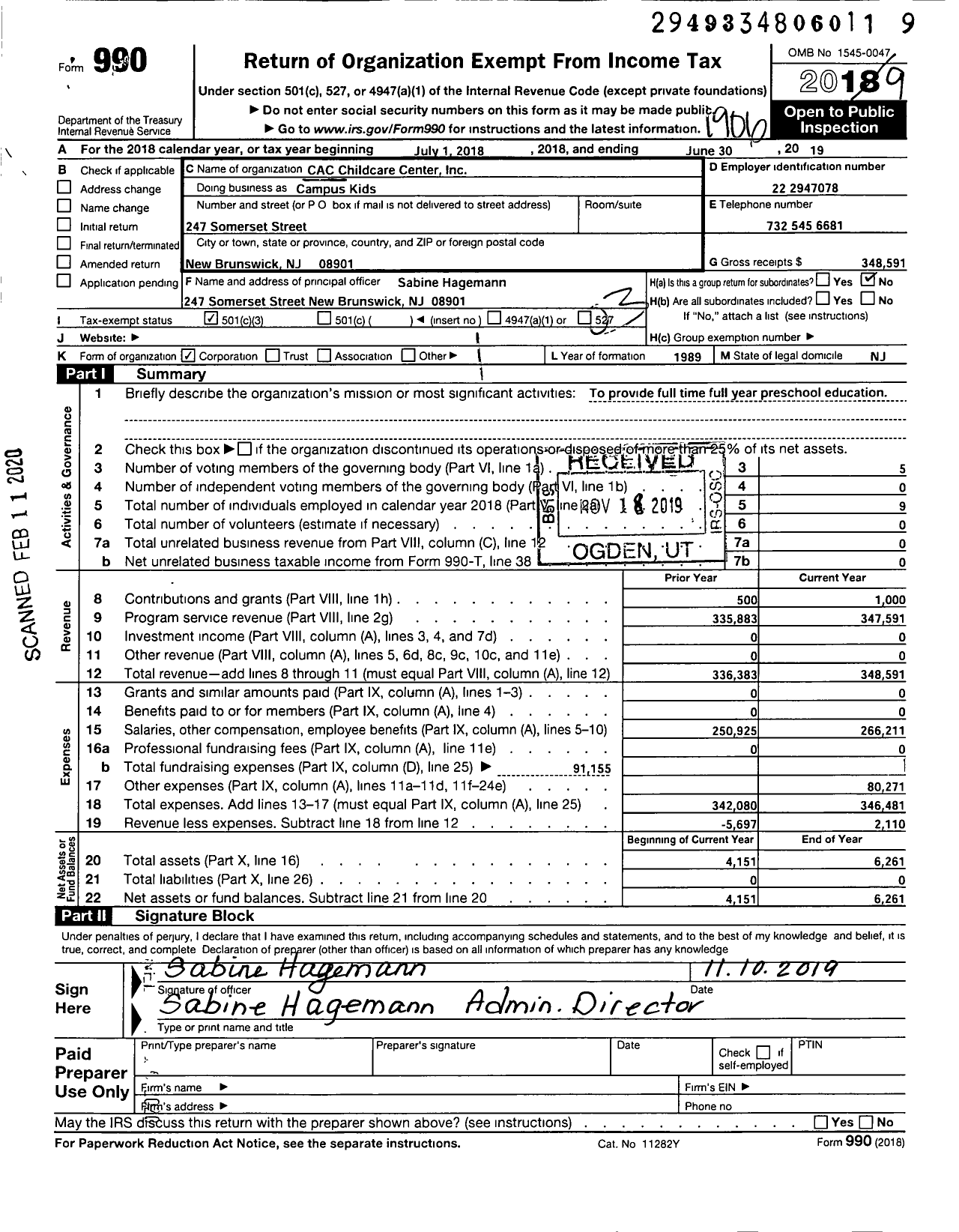 Image of first page of 2018 Form 990 for Campus Kids