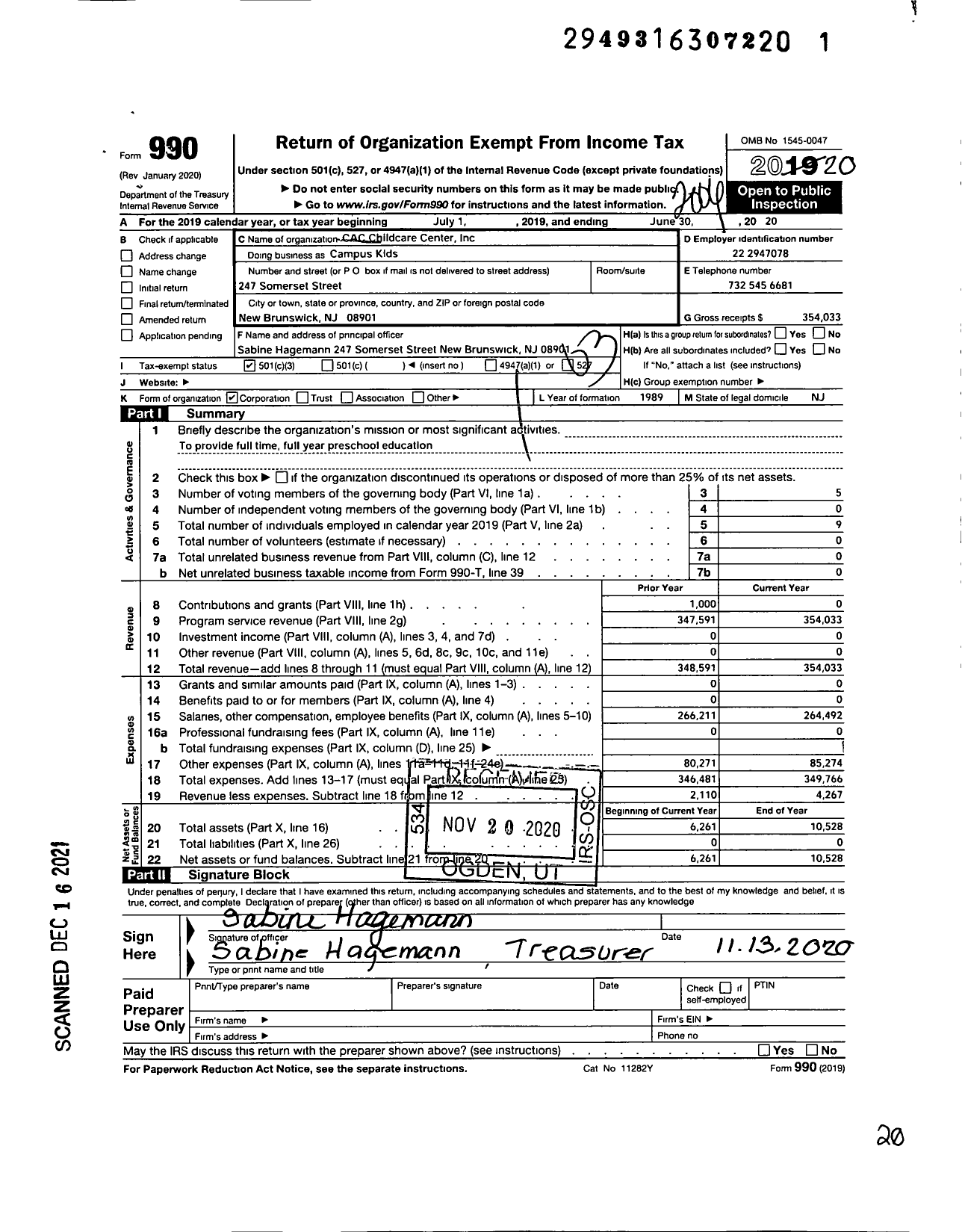 Image of first page of 2019 Form 990 for Campus Kids