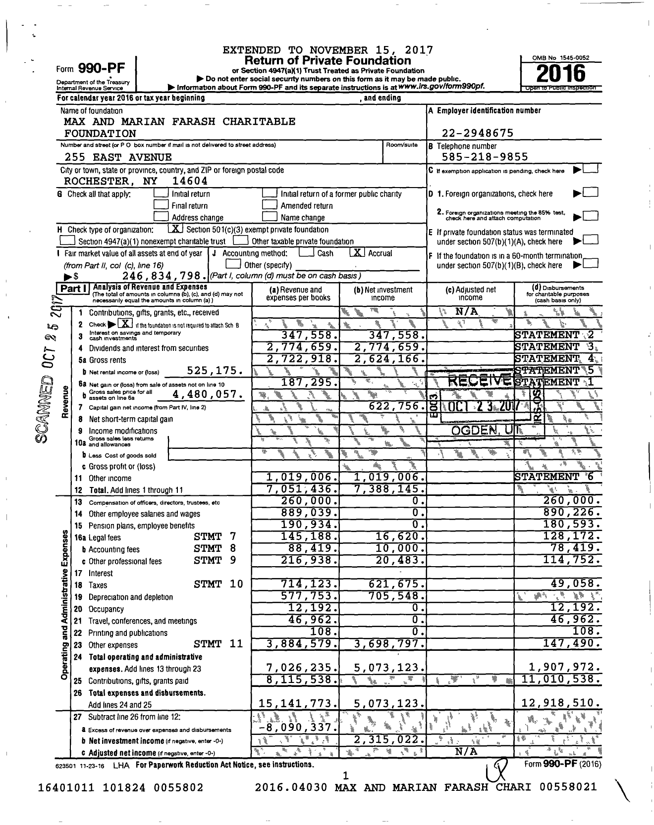 Image of first page of 2016 Form 990PF for Max and Marian Farash Charitable Foundation
