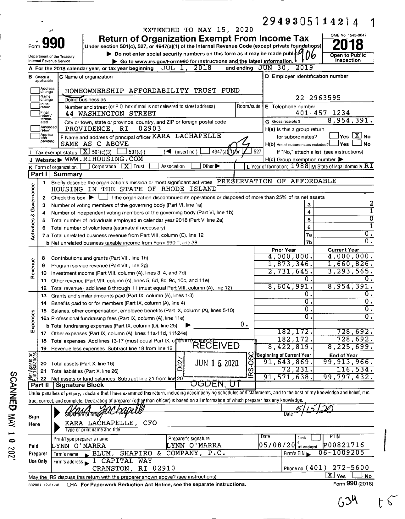 Image of first page of 2018 Form 990 for Homeownership Affordability Trust Fund