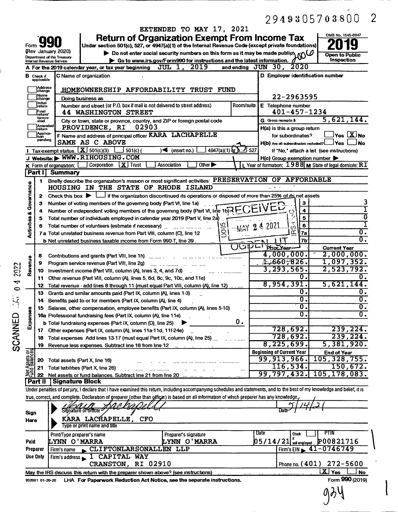 Image of first page of 2019 Form 990 for Homeownership Affordability Trust Fund