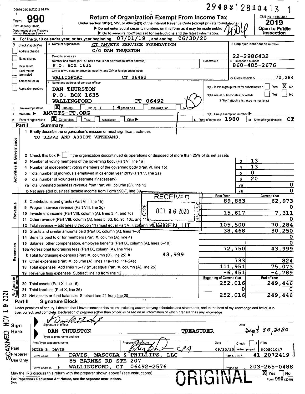 Image of first page of 2019 Form 990 for Connecticut Amvets Service Foundation